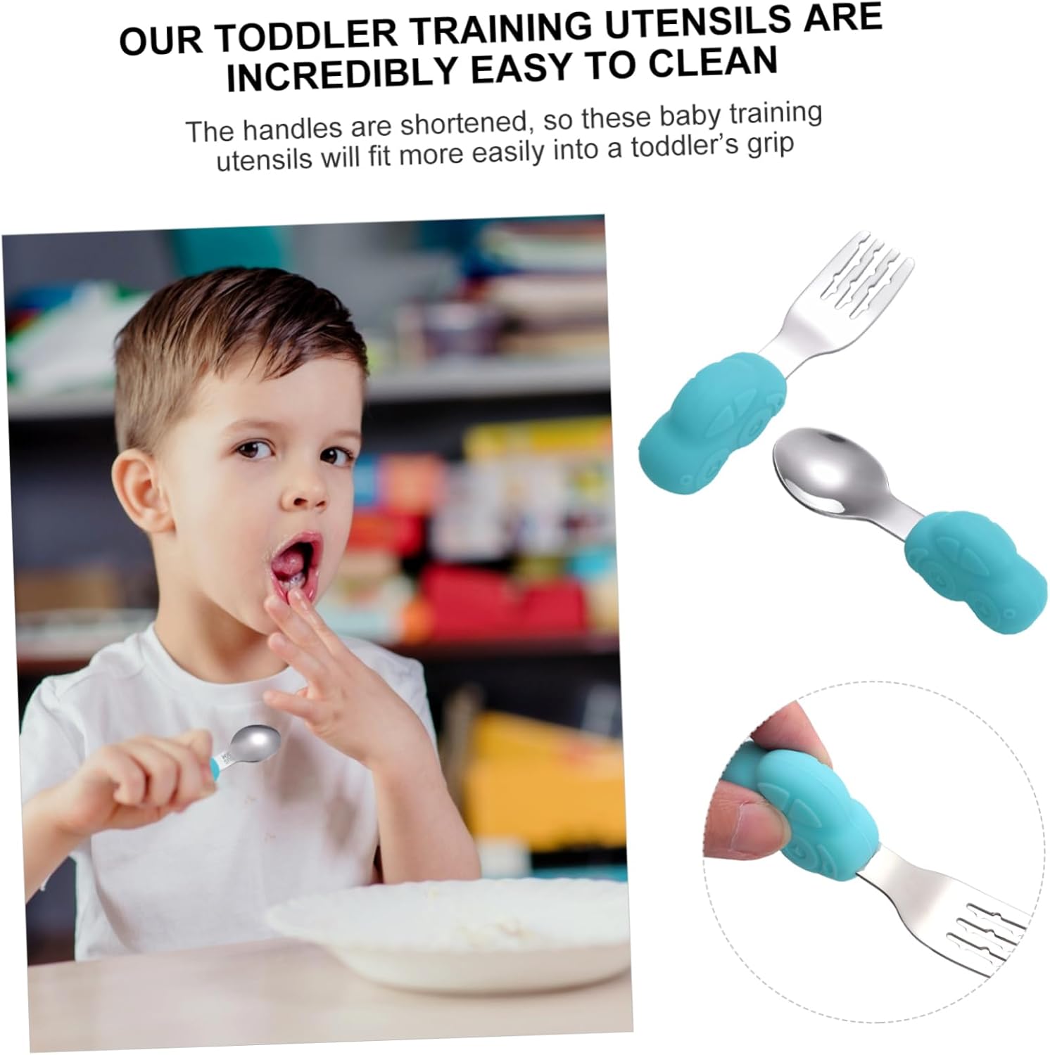 Toyvian Stainless Steel Spoon and Fork Set for Baby Weaning
