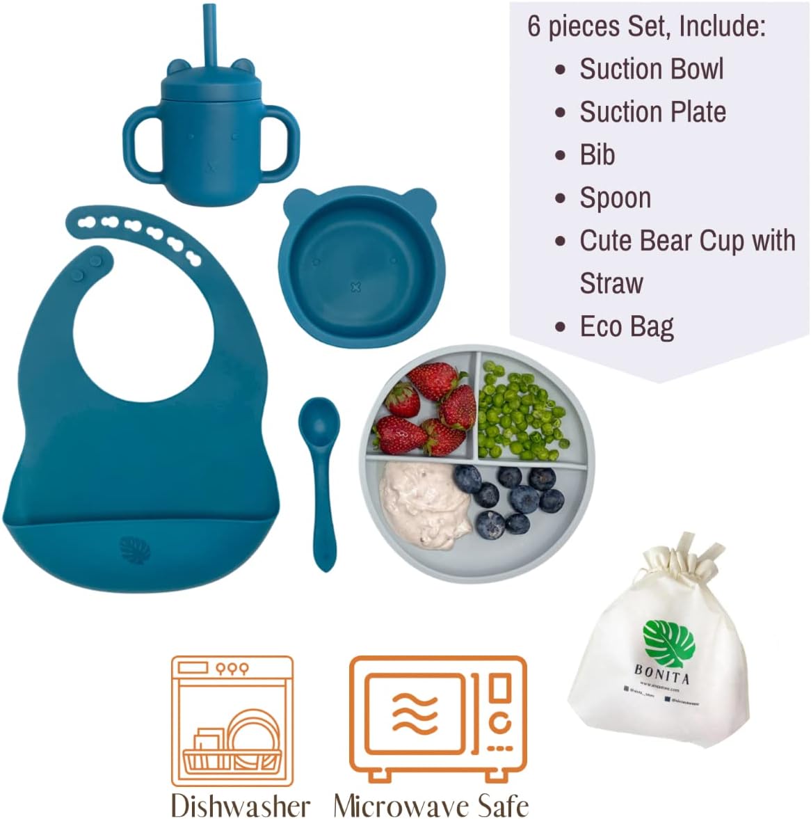Bonita 6-Piece BPA-Free Silicone Feeding Set