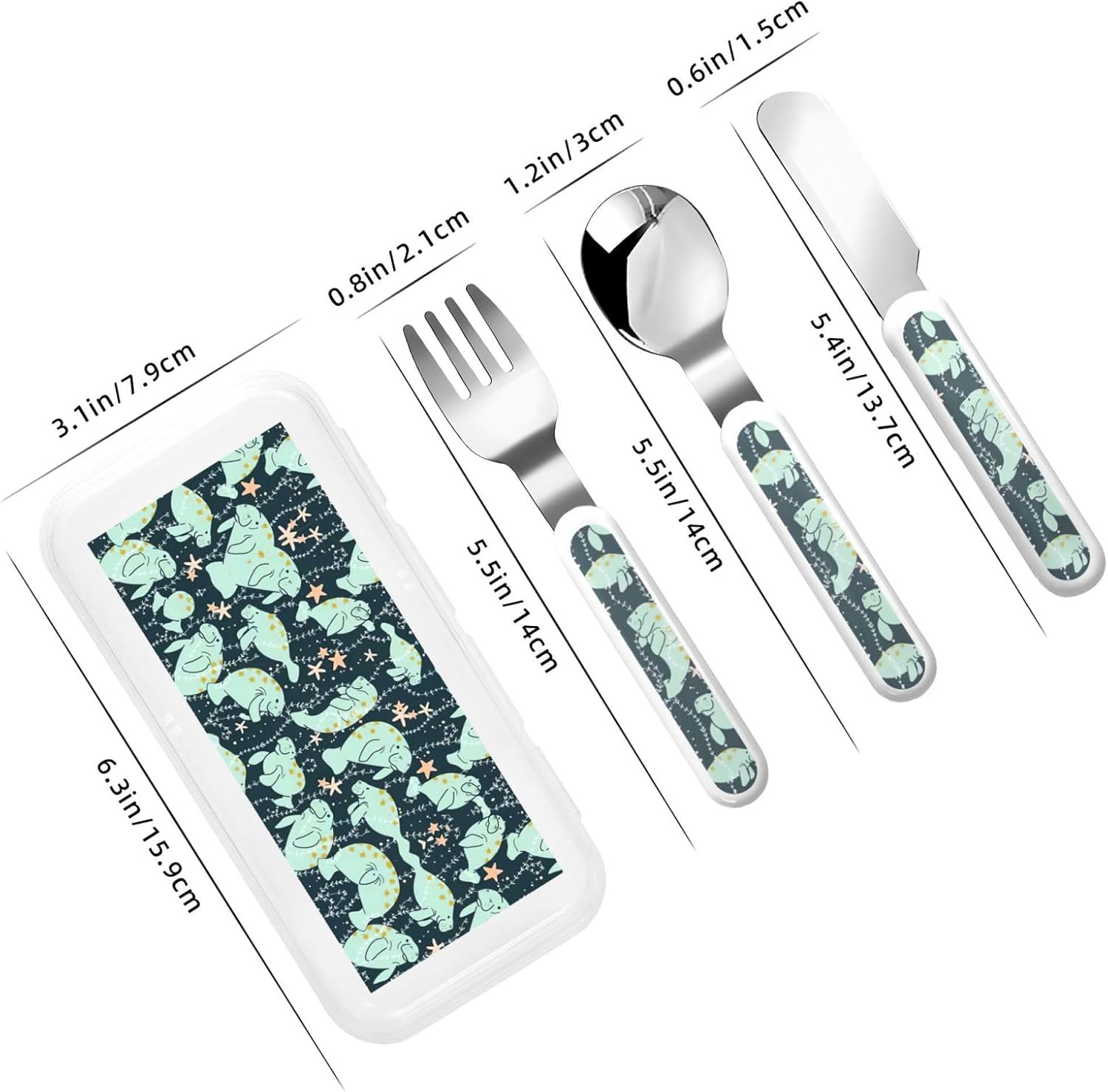 Manatee Animals Calf Print Flatware Set with Travel Case