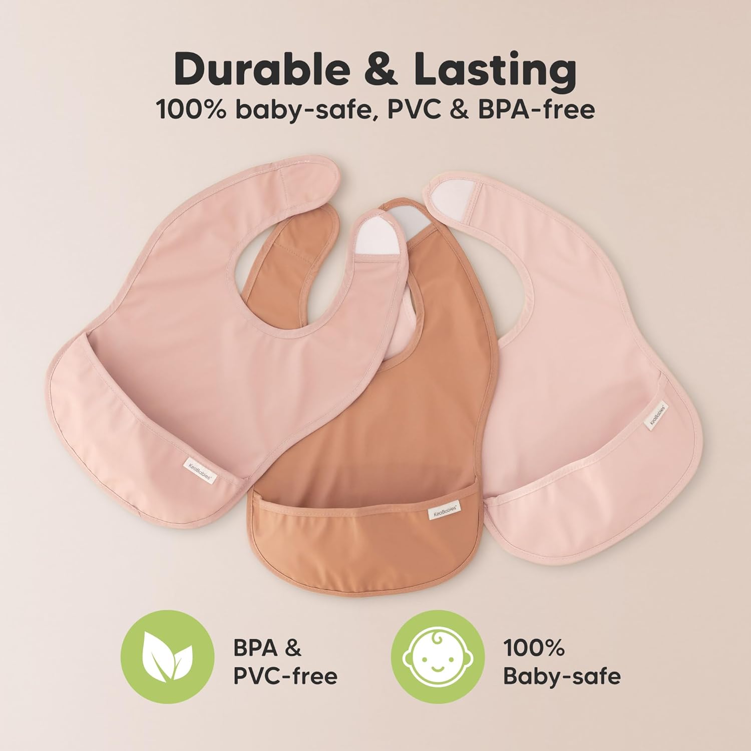 KeaBabies 3-Pack Waterproof Baby Bibs with Food Catcher