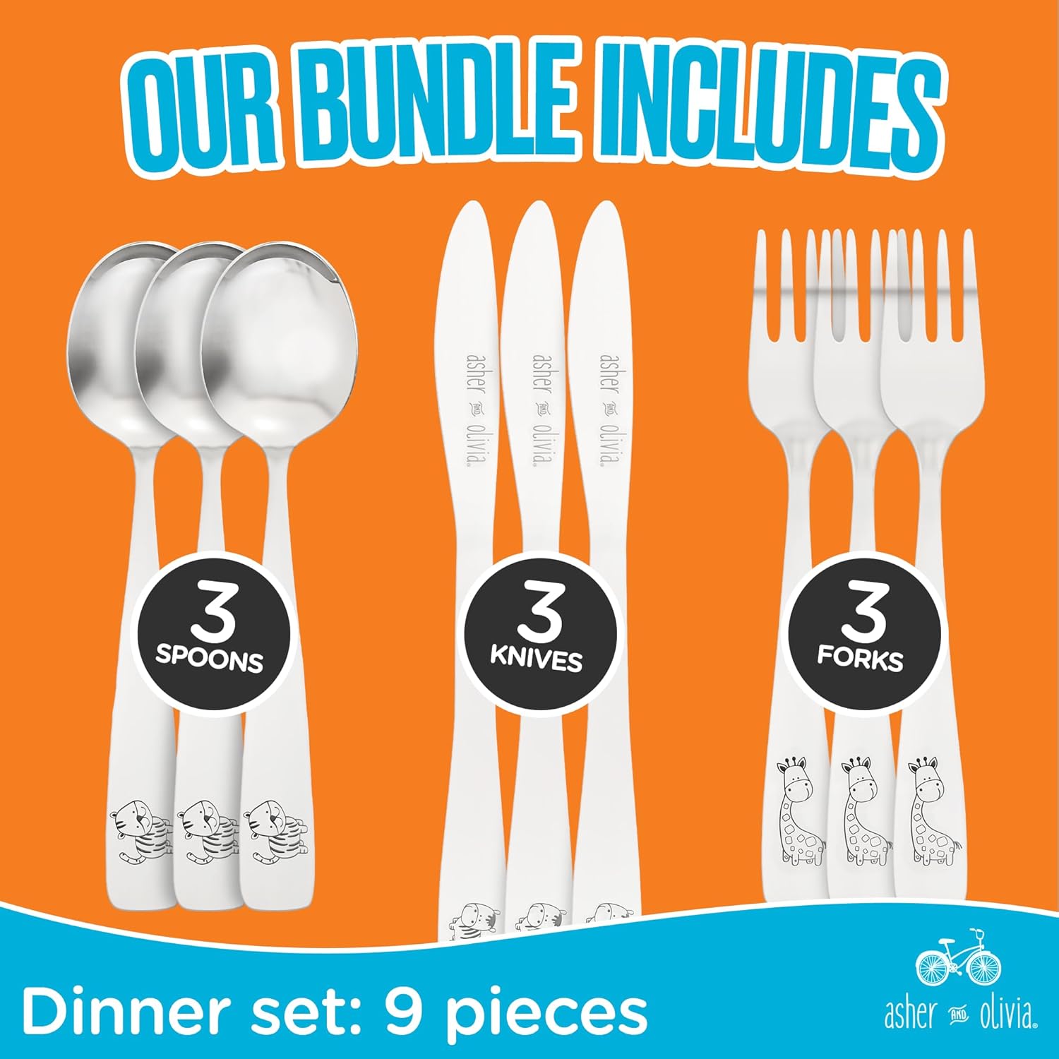 Asher and Olivia 9-Piece Toddler Silverware Set