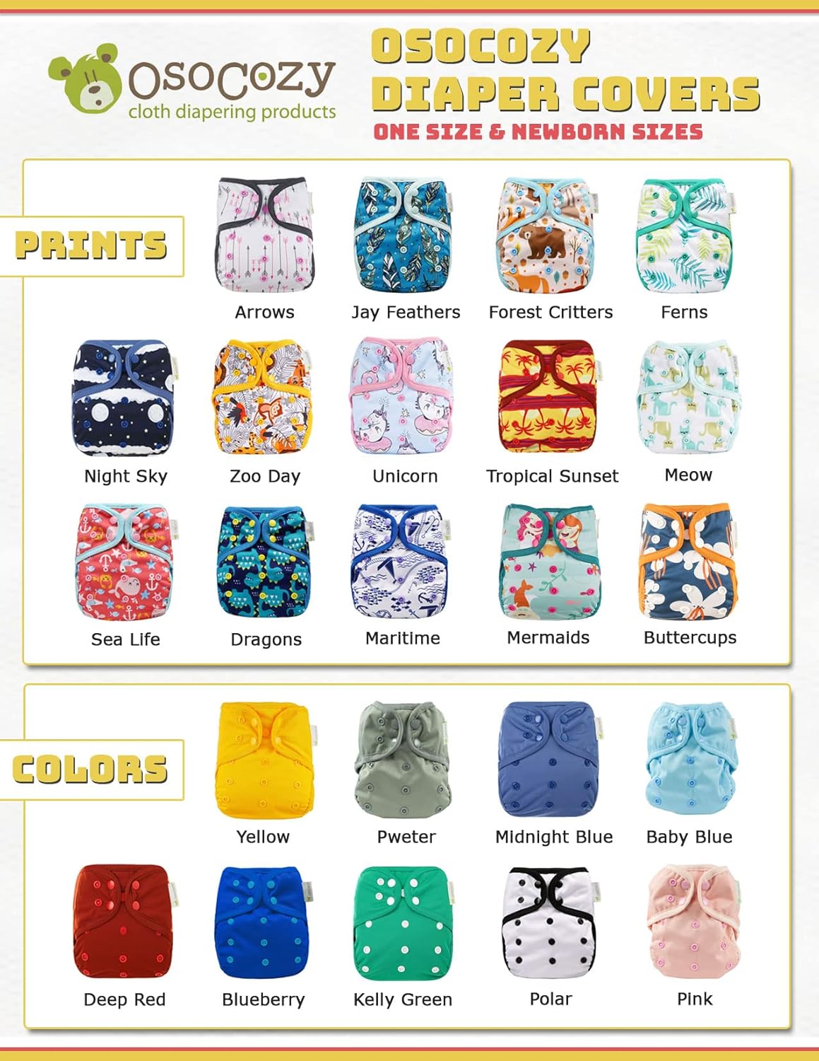 OsoCozy Newborn Cloth Diaper Cover 6-12 Pounds