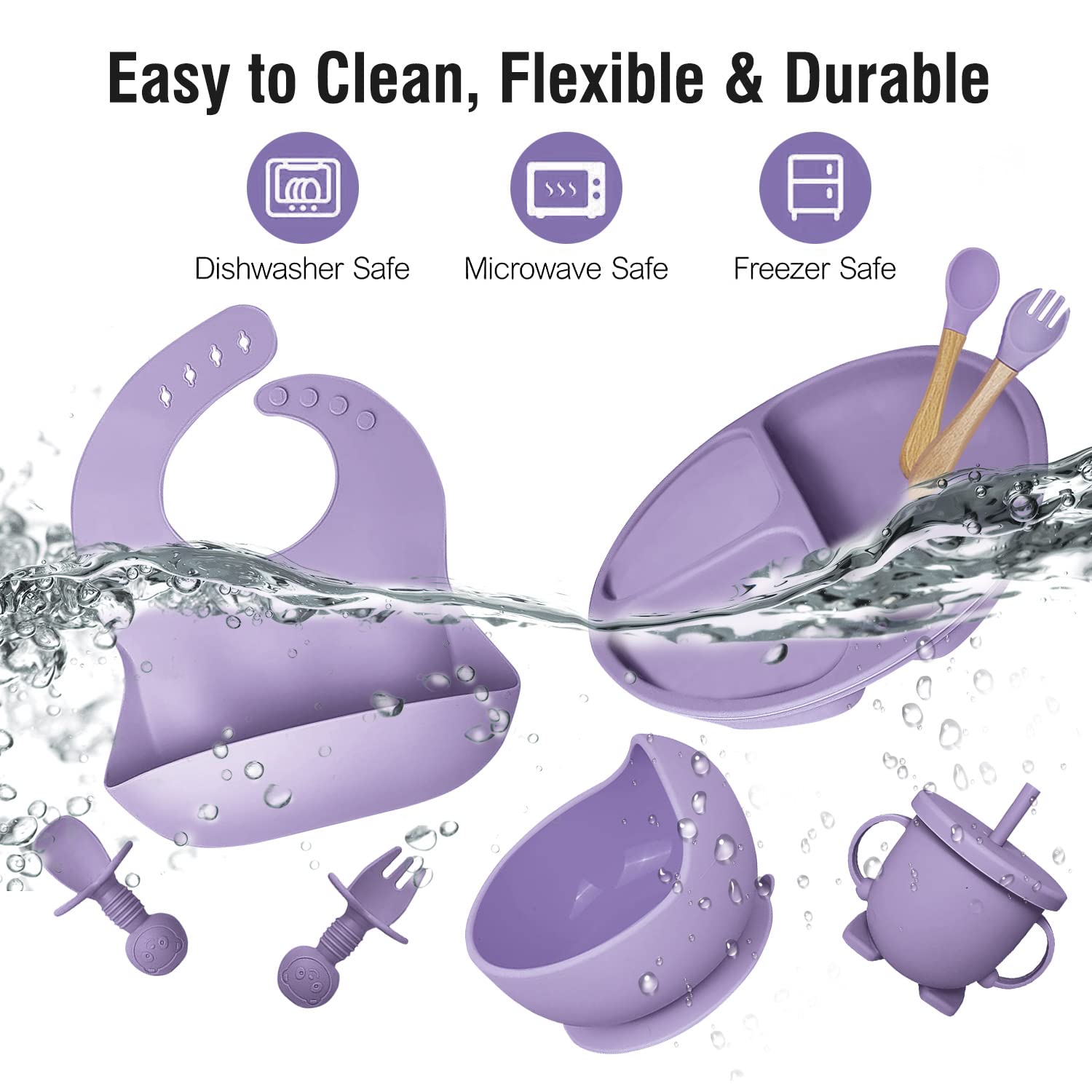 Mrkyy 8-Piece Baby Feeding Set - Purple 1