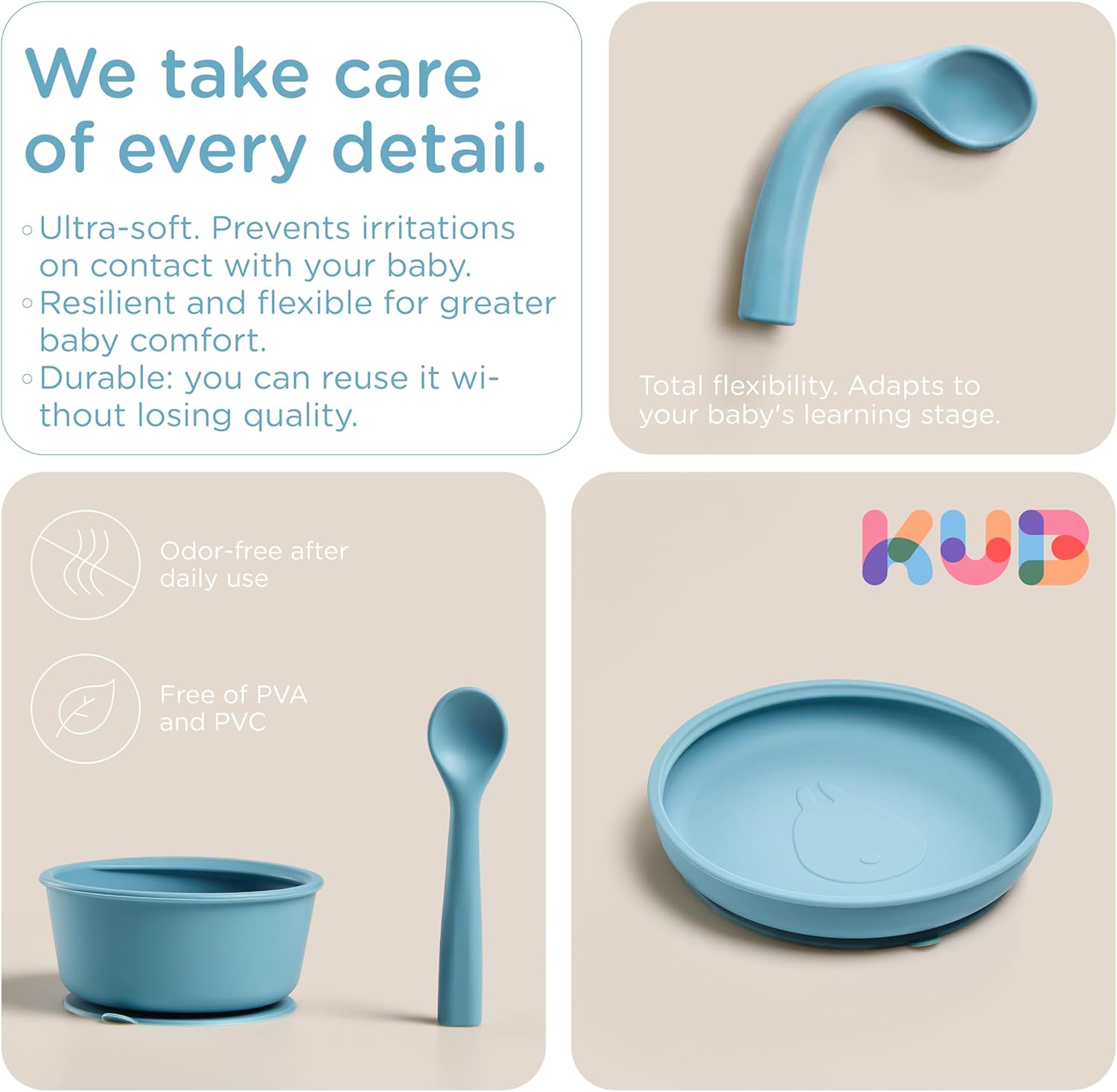 KUB Silicone Baby Feeding Set with Suction Bowl Plate Blue