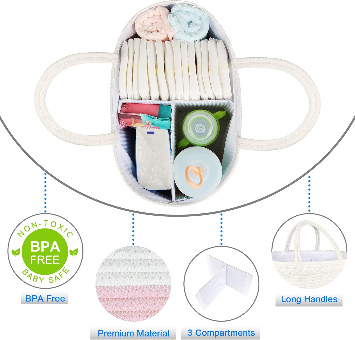 ABenkle Diaper Caddy Organizer - Pink Cotton Rope Basket for Baby Supplies
