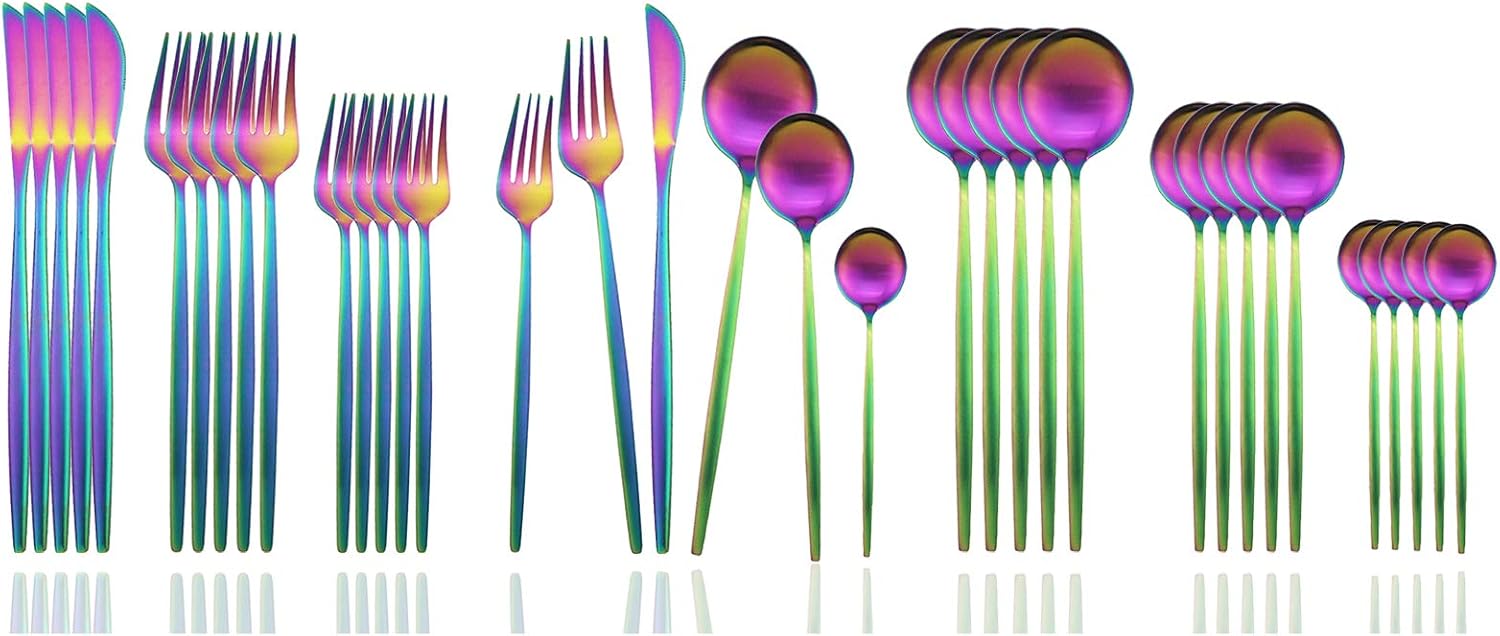 JASHII 36 Piece Matte Rainbow Flatware Set 1