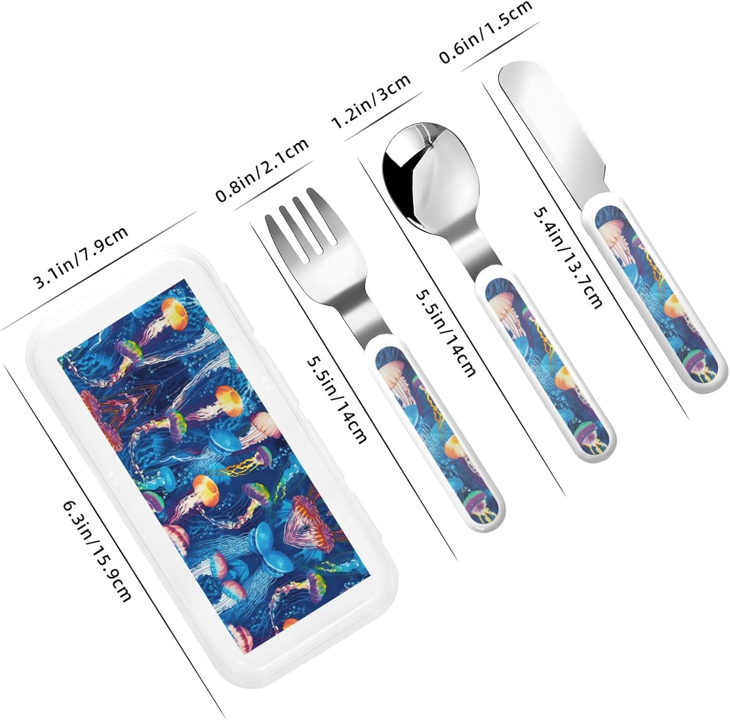 Colored Jellyfish Print Flatware Set with Travel Case