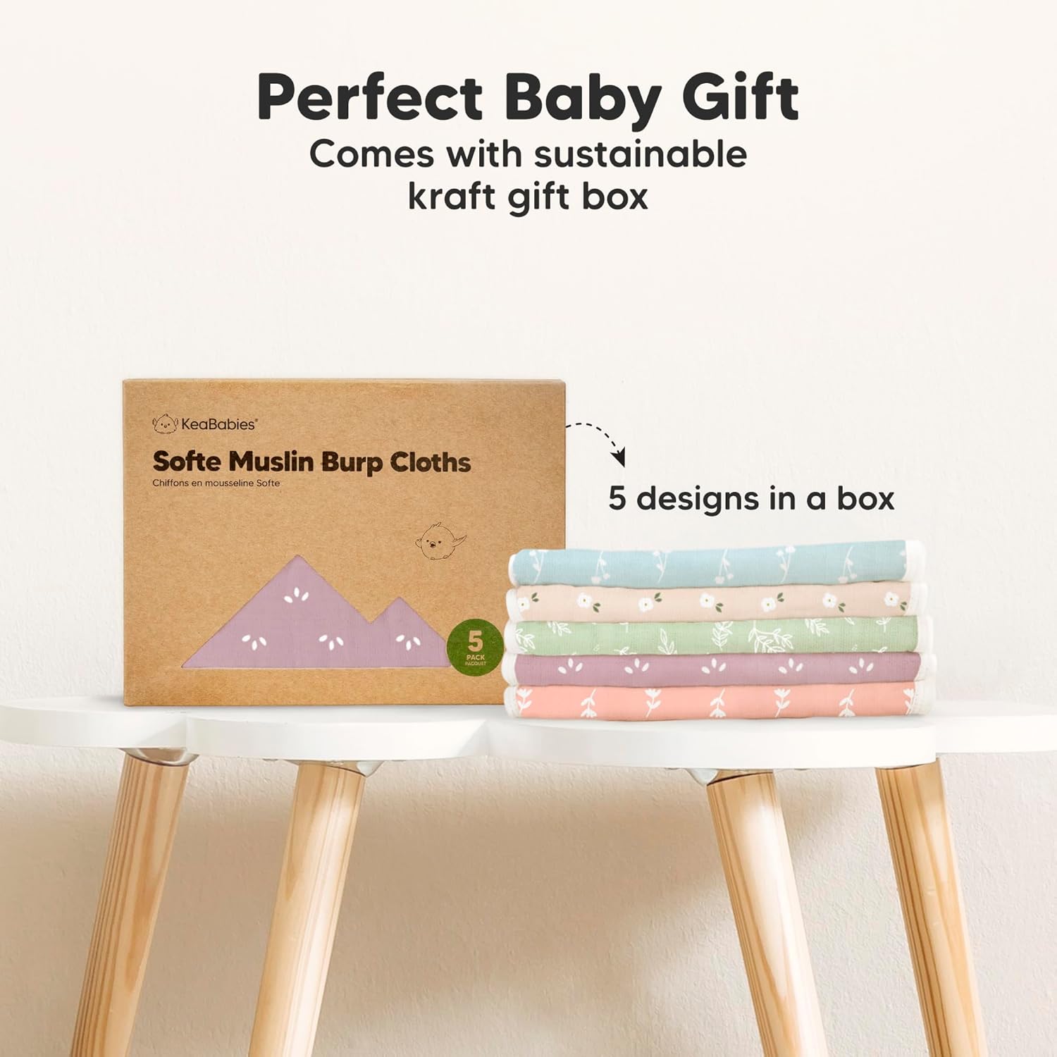 KeaBabies 5-Pack Muslin Burp Cloths - Wild Bloom