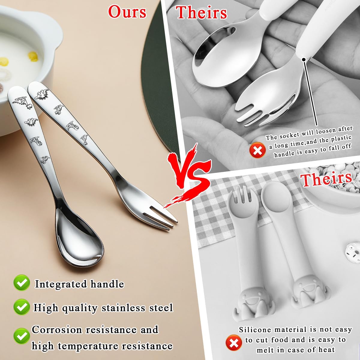 Evanda Toddler Cutlery Set 6 Pieces Dinosaur Forks and Spoons