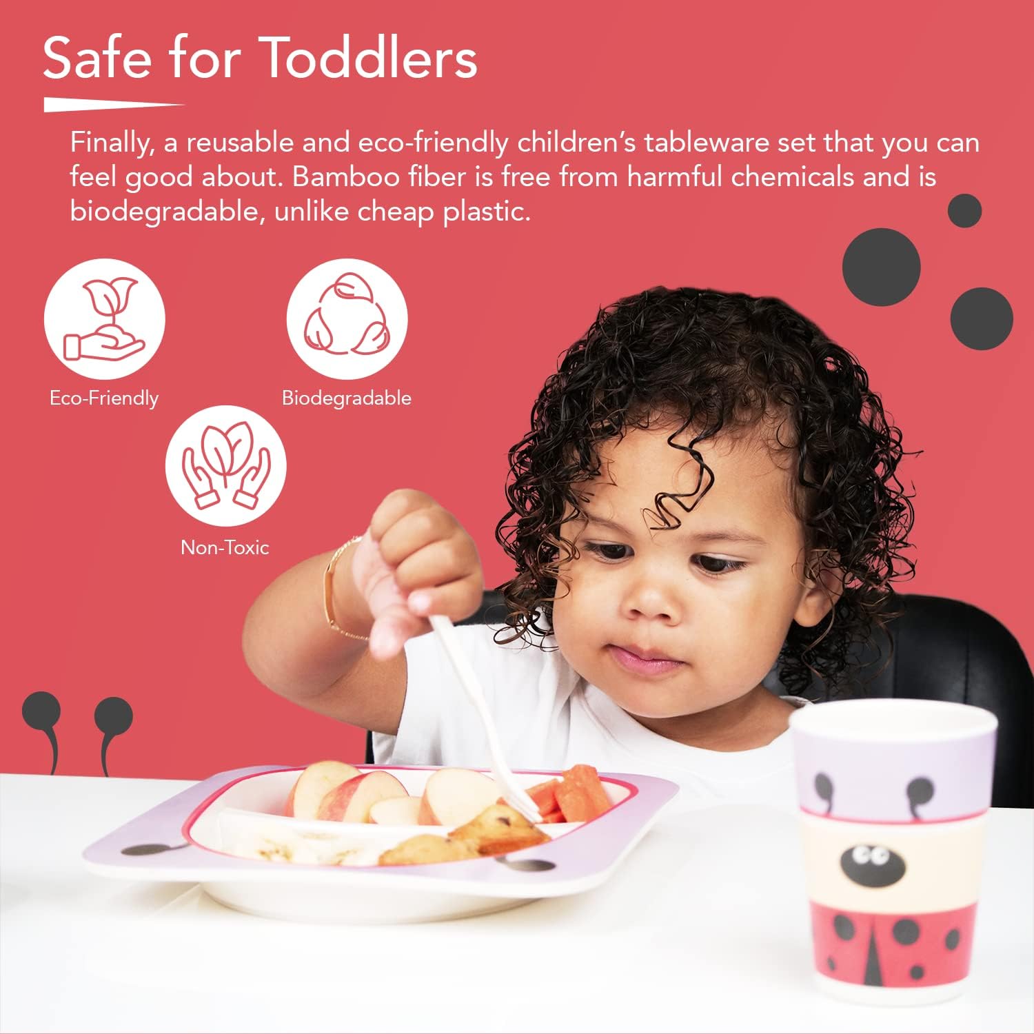 Bamboo Kids Plate and Bowl Set with Cup Utensils
