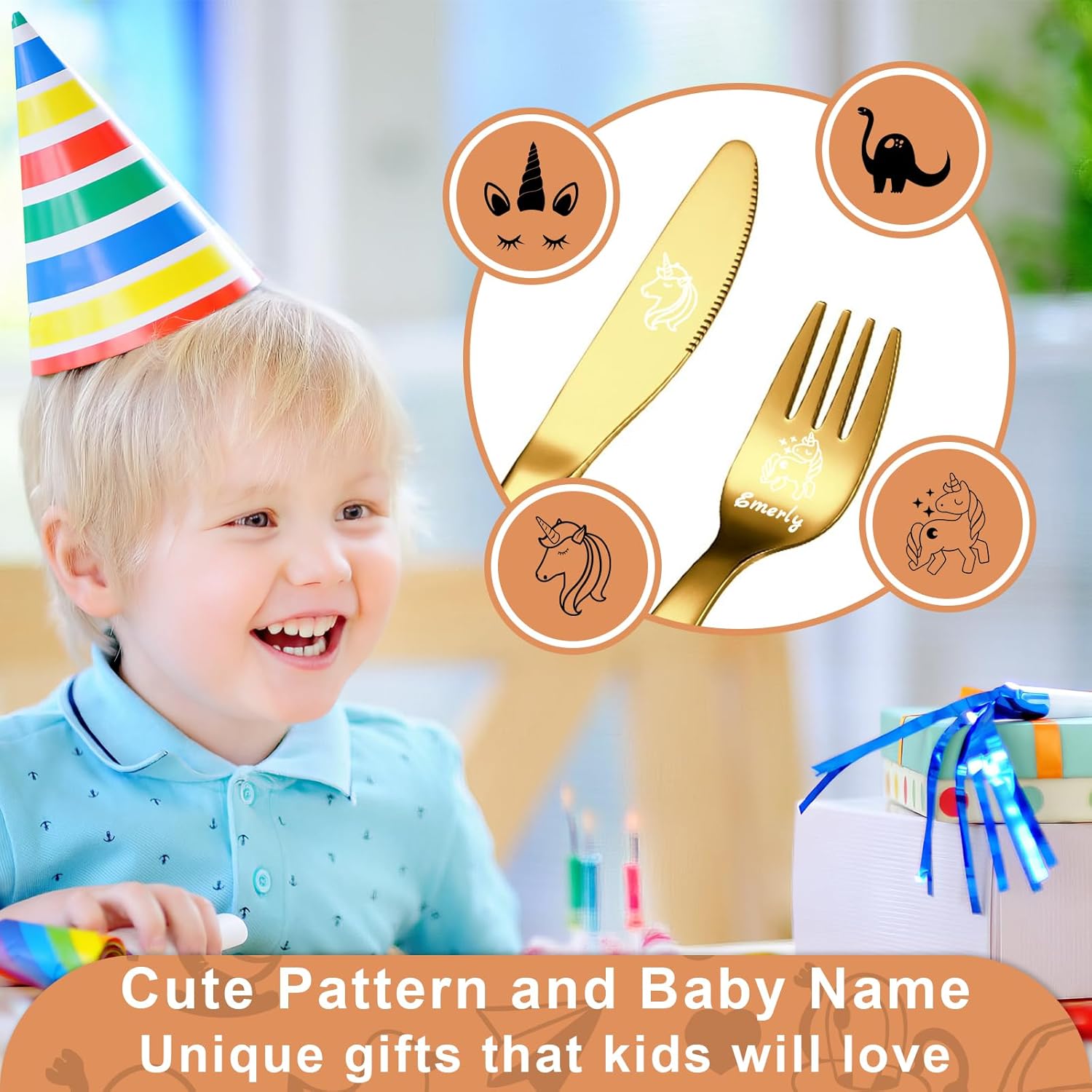 Personalized Dinosaur Unicorn Cutlery Set for Kids