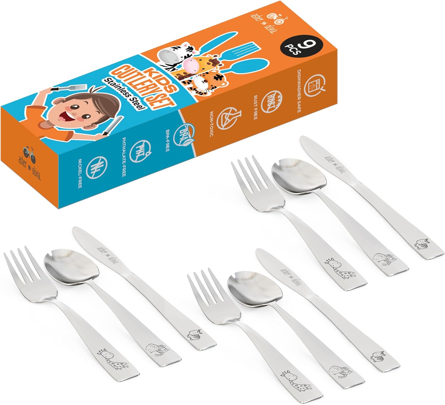 Asher and Olivia 9-Piece Toddler Silverware Set