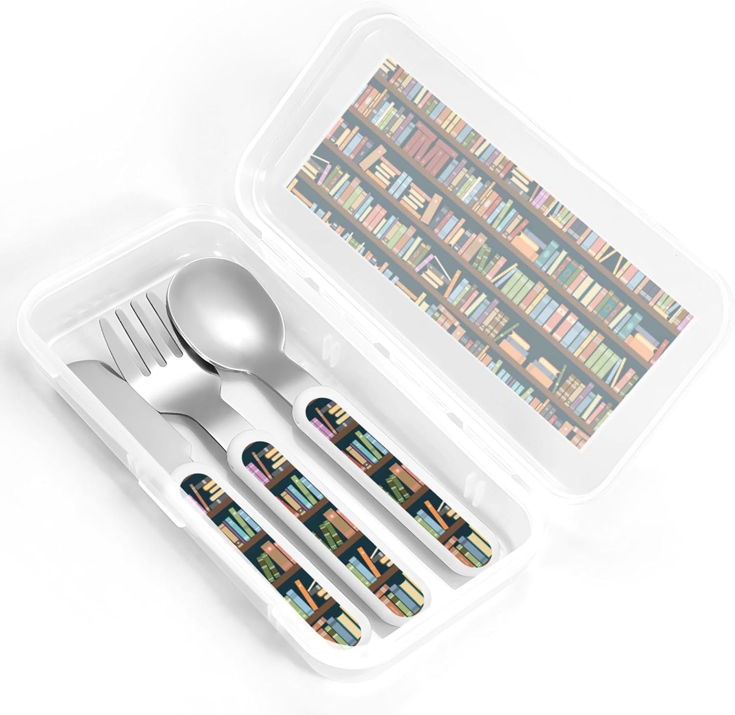 Cartoon Bookshelf Bookworm Utensils Set with Travel Case