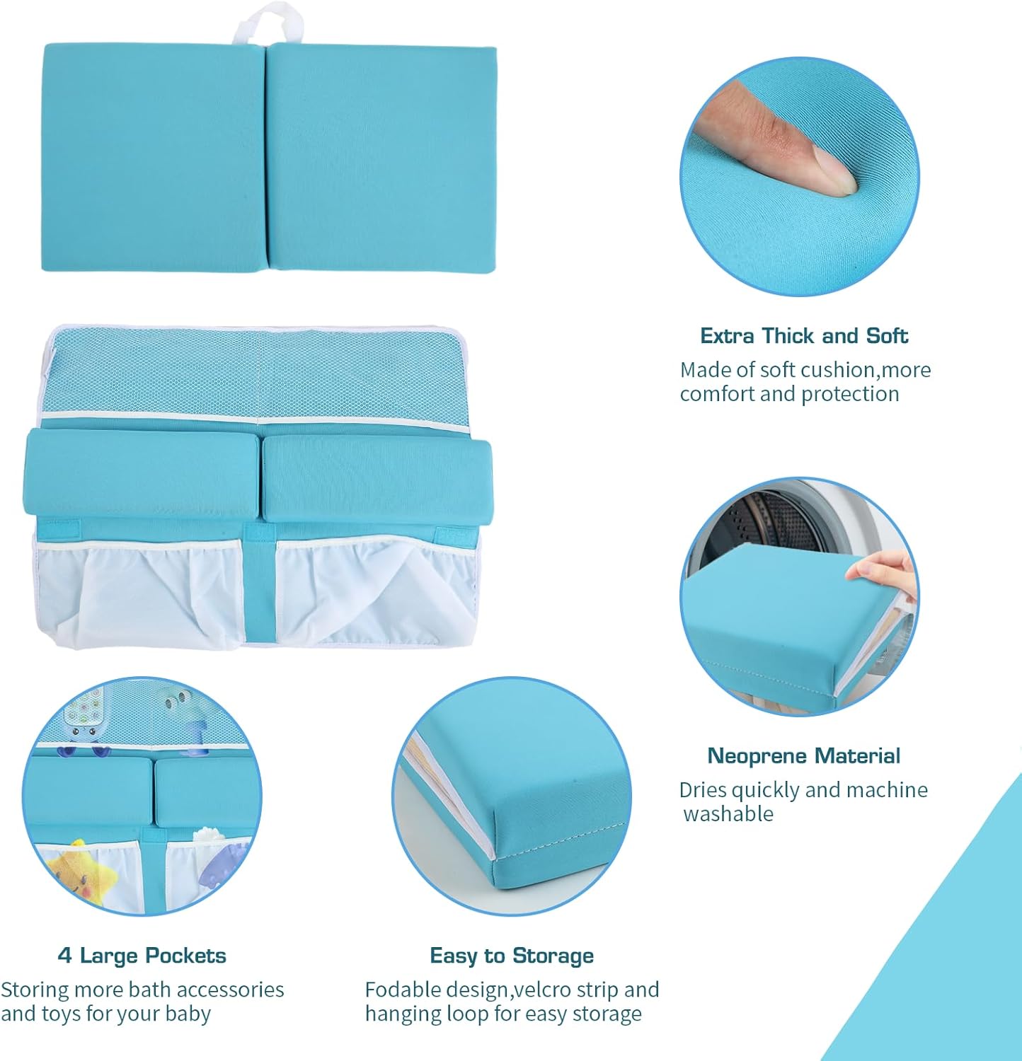 Bath Kneeler with Elbow Rest and Toy Organizer Blue