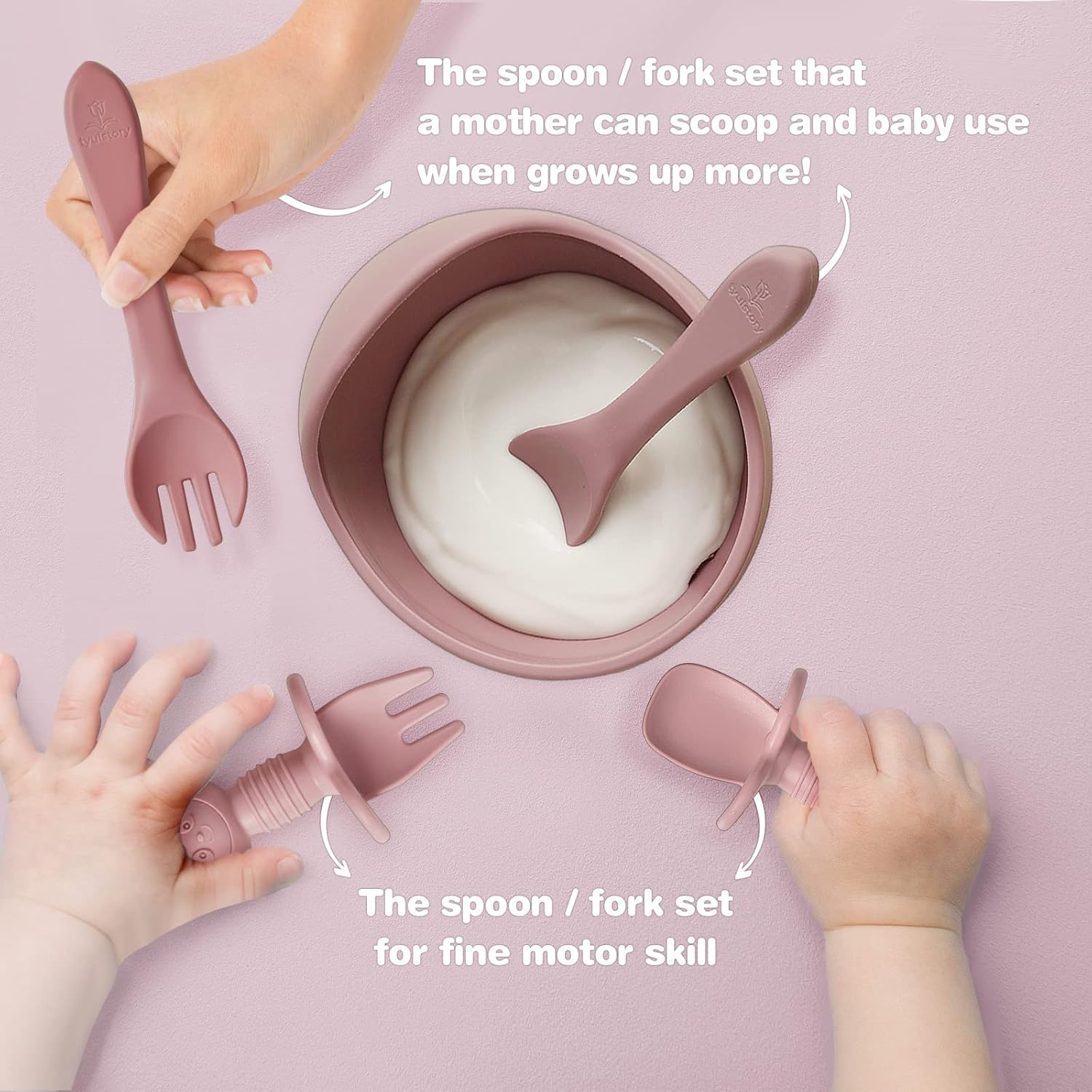 Tyulstory Pink Baby Feeding Set with Bib and Utensils 1