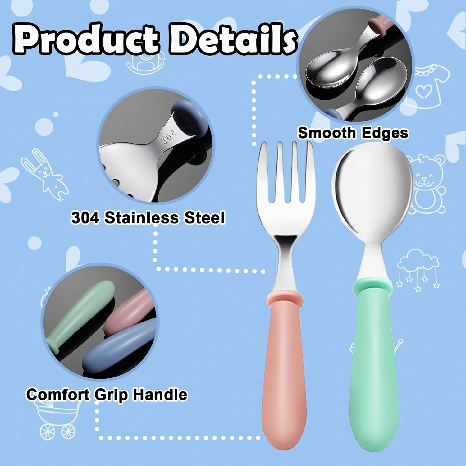 12 Piece Toddler Stainless Steel Utensils Set