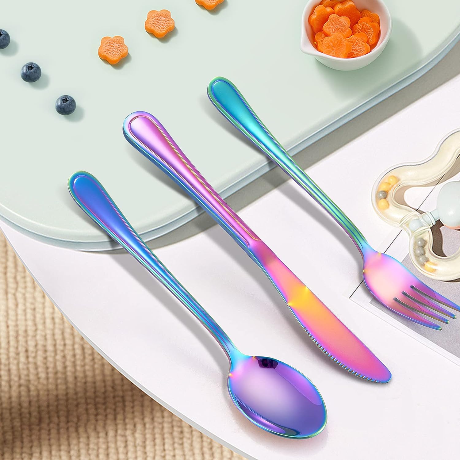LIANYU 15-Piece Rainbow Kids Silverware Set 1