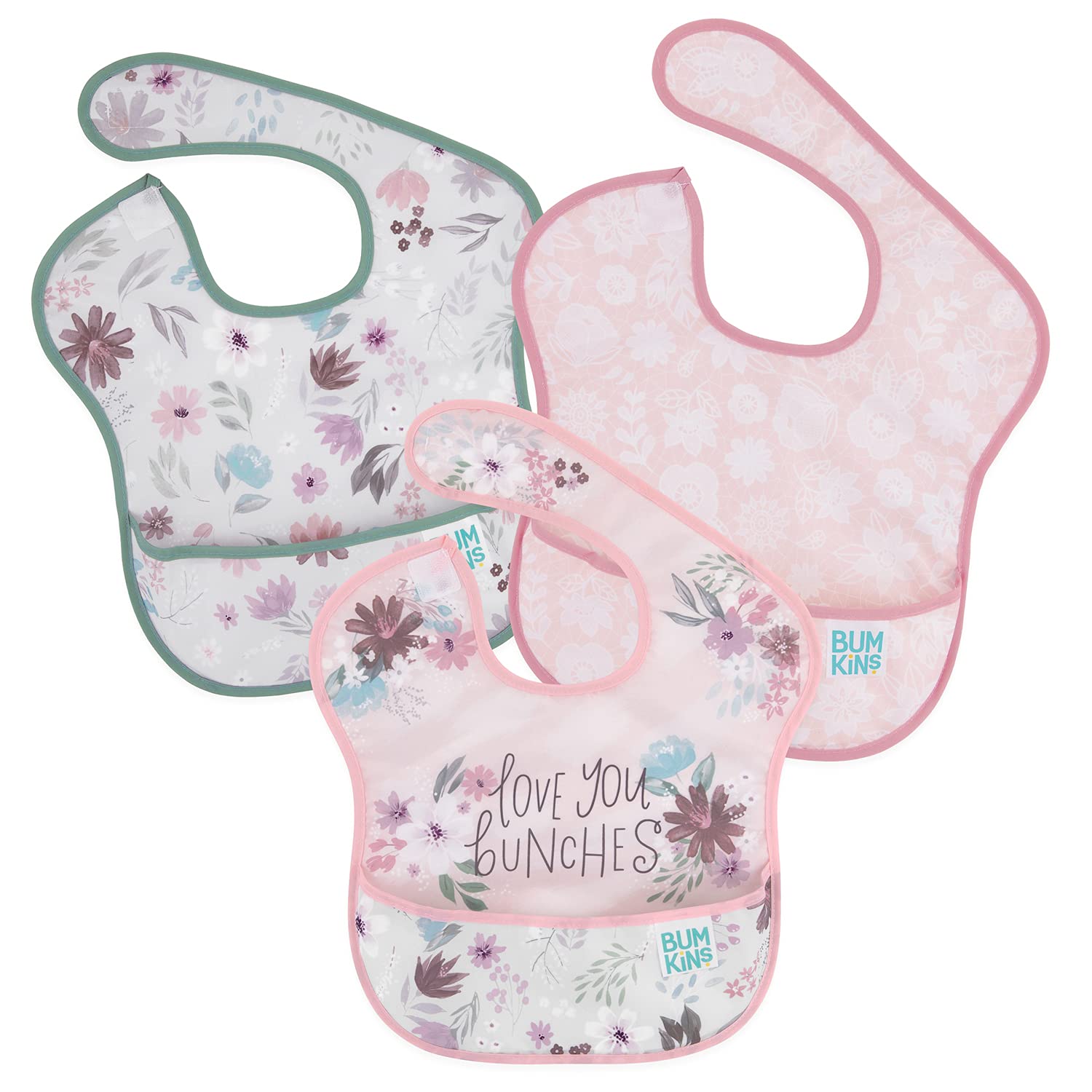 Bumkins 3-Piece Floral Lace Baby Bibs for 6-24 Months