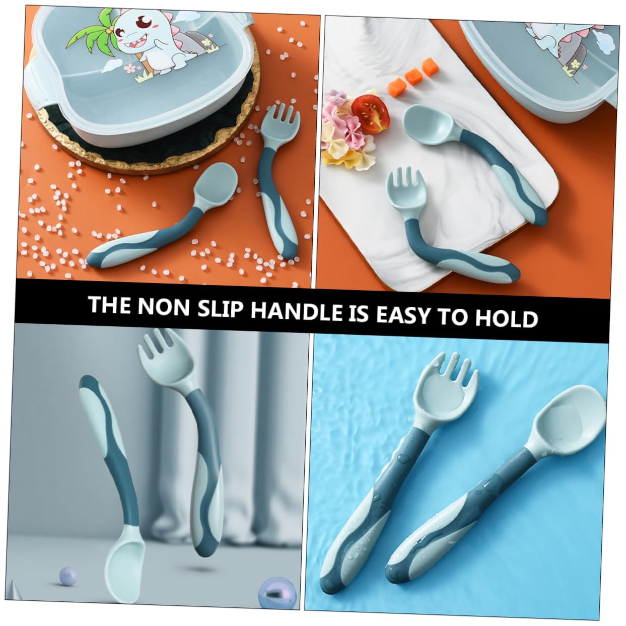 IWOWHERO 2 Sets Soft Spoon and Fork Training Utensils 1