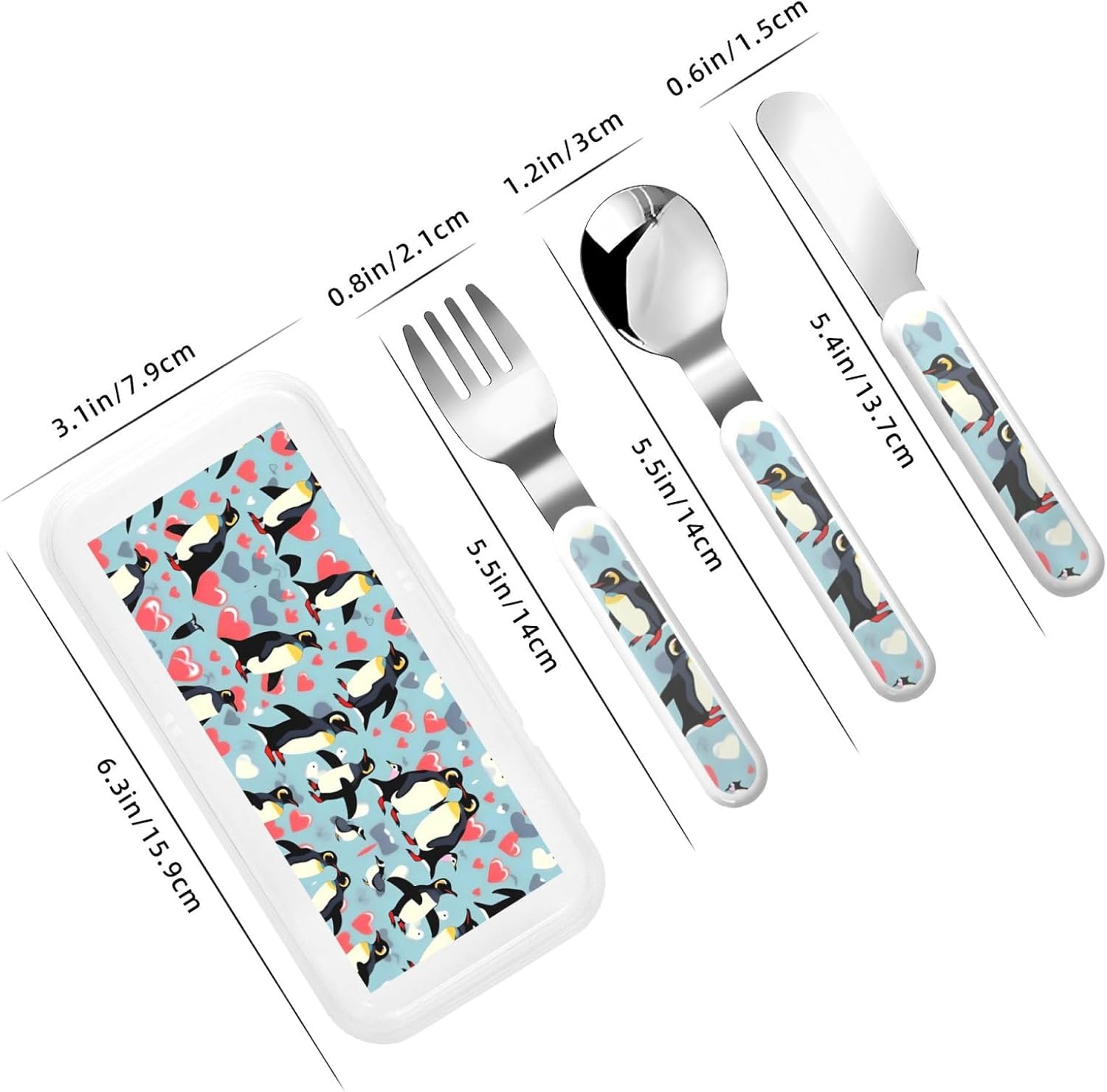 I Love Penguins Print Utensils Set with Travel Case 1