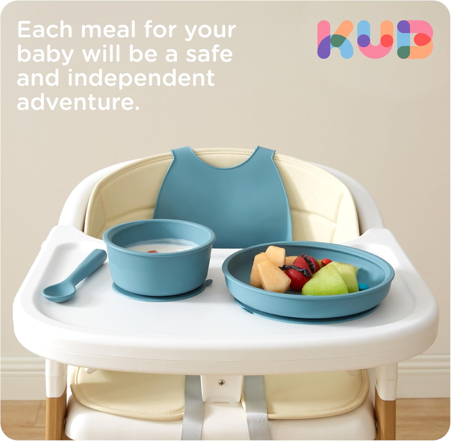 KUB Silicone Baby Feeding Set with Suction Bowl Plate Blue