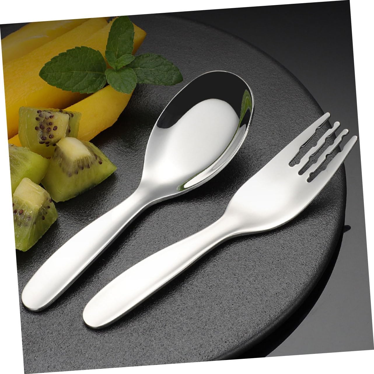 ORFOFE 2PCS Stainless Steel Spoon and Fork Set for Little Hands