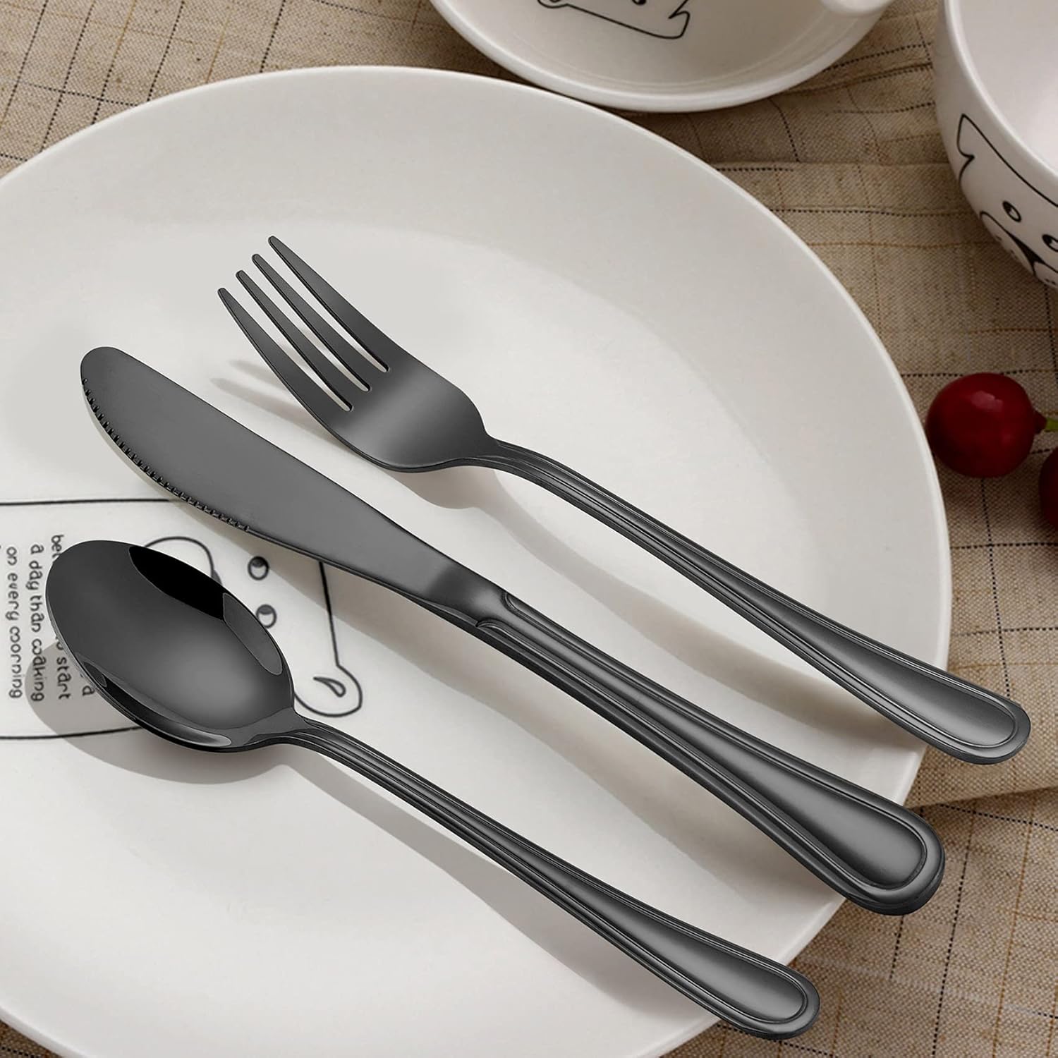 LIANYU 15-Piece Black Kids Silverware Set