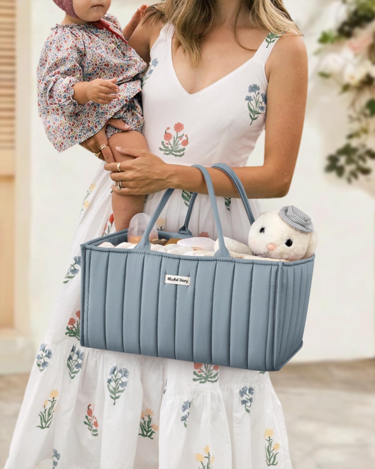 Blissful Diary Baby Diaper Caddy Organizer Dusty Blue