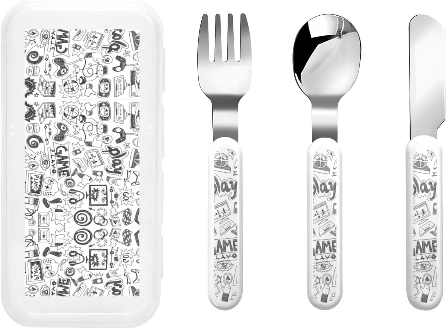 Video Game Boys Print Utensil Set with Travel Case