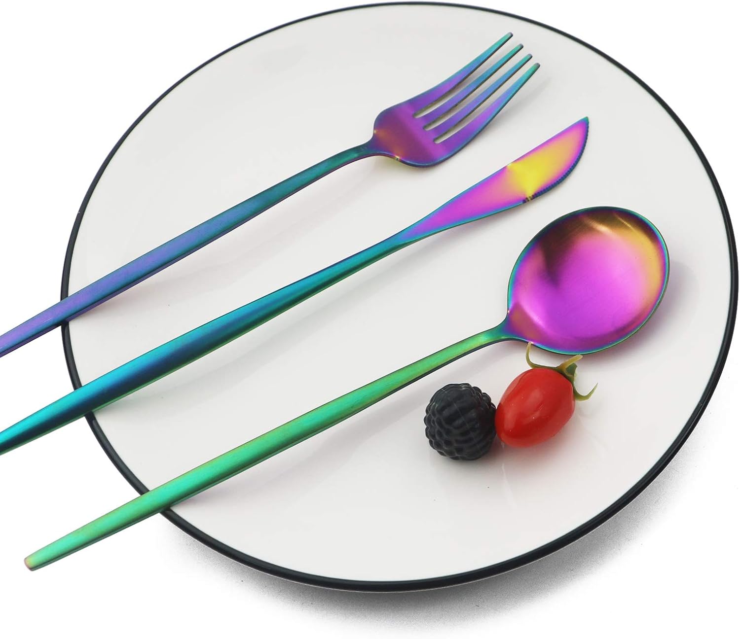 JASHII 36 Piece Matte Rainbow Flatware Set 1
