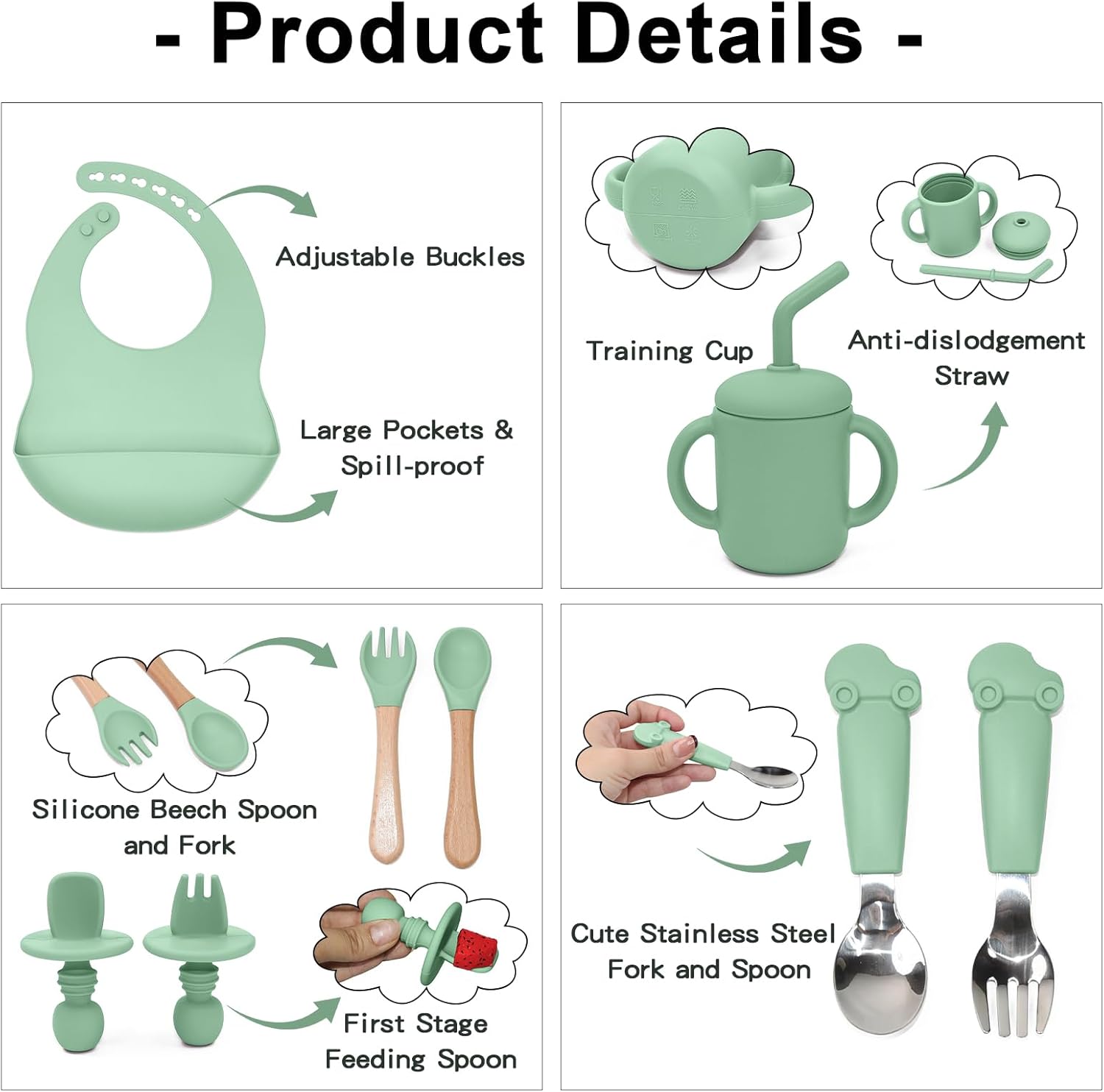 Silicone Baby Feeding Set 10Pcs for Self-Feeding 1