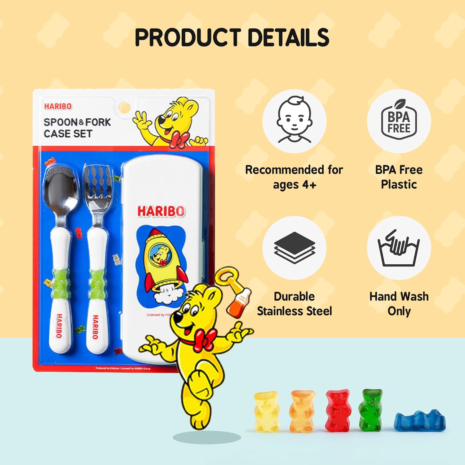 DOHOME HARIBO Goldbear Spoon Fork Set with Travel Case