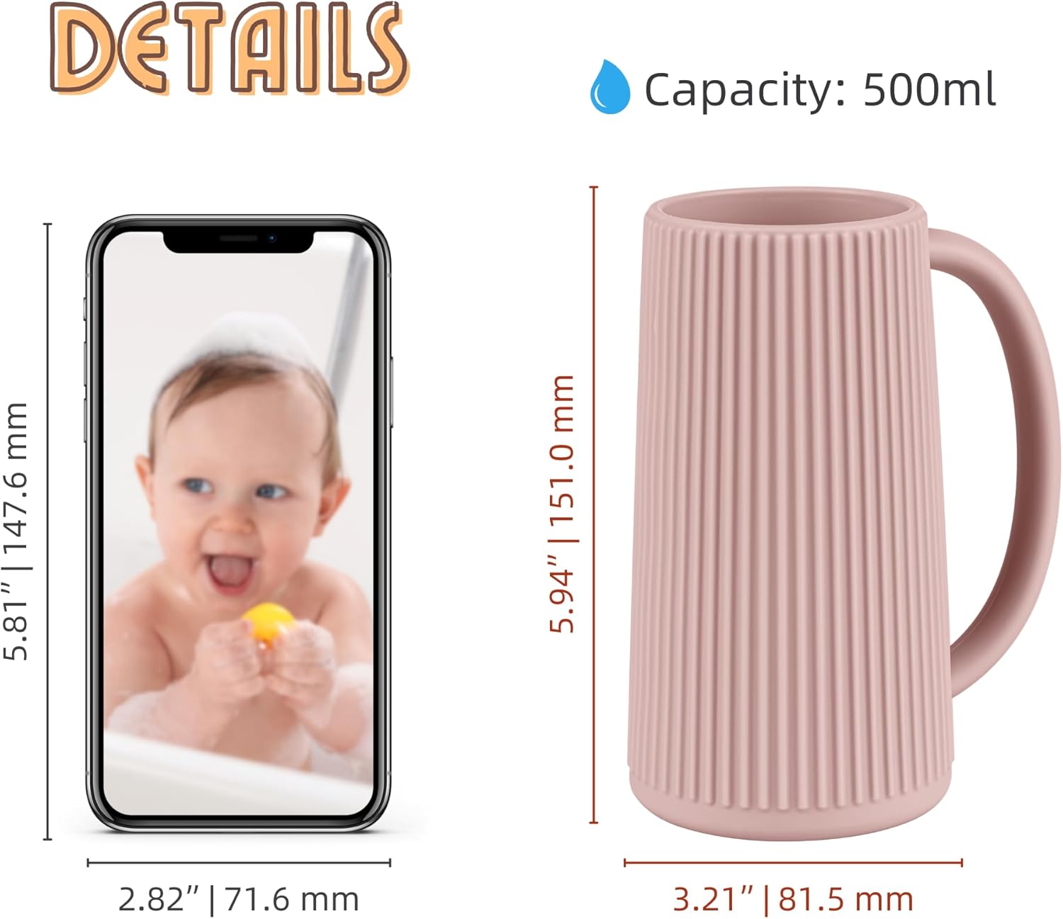 Nothomme Food Grade Silicone Rinse Cup for Kids with Blush Handle