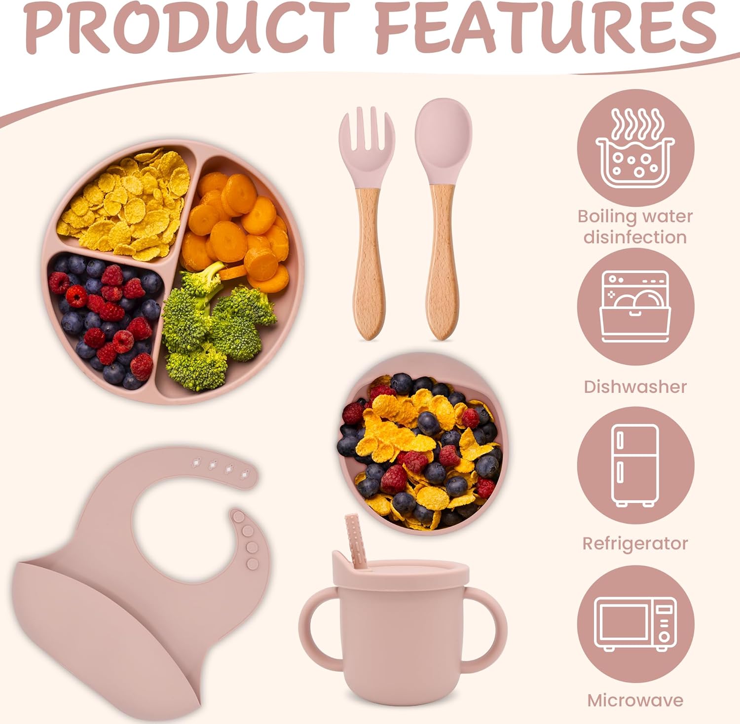 13PCS Baby Silicone Feeding Set with Suction Plate and Bib