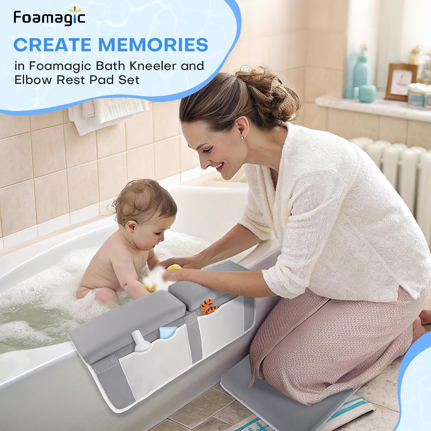 Foamagic Baby Bath Kneeler and Elbow Rest Pad Set Grey
