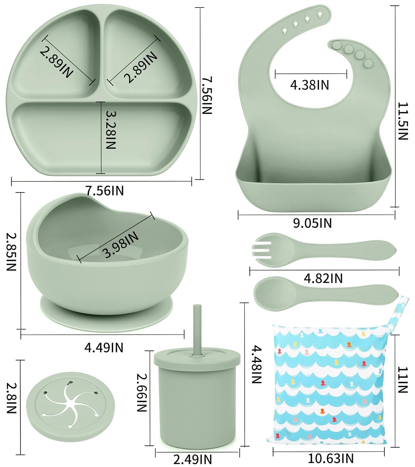 Guffo BPA Free Silicone Baby Feeding Set 8pc