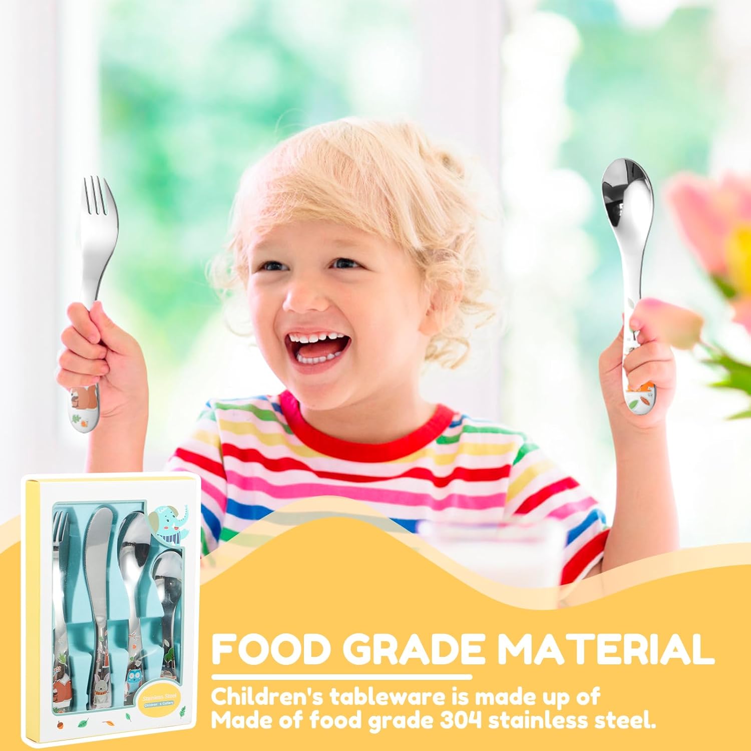 Toddler Stainless Steel Utensil Set with Cartoon Handles
