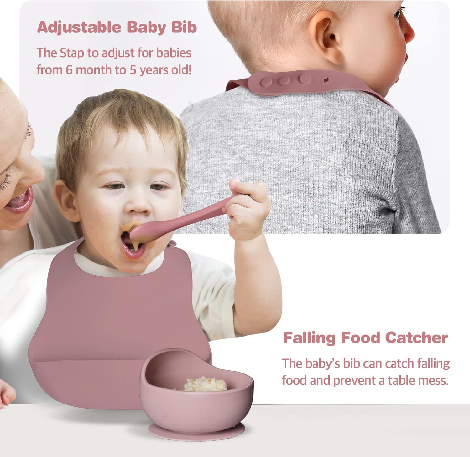 Tyulstory Pink Baby Feeding Set with Bib and Utensils 1