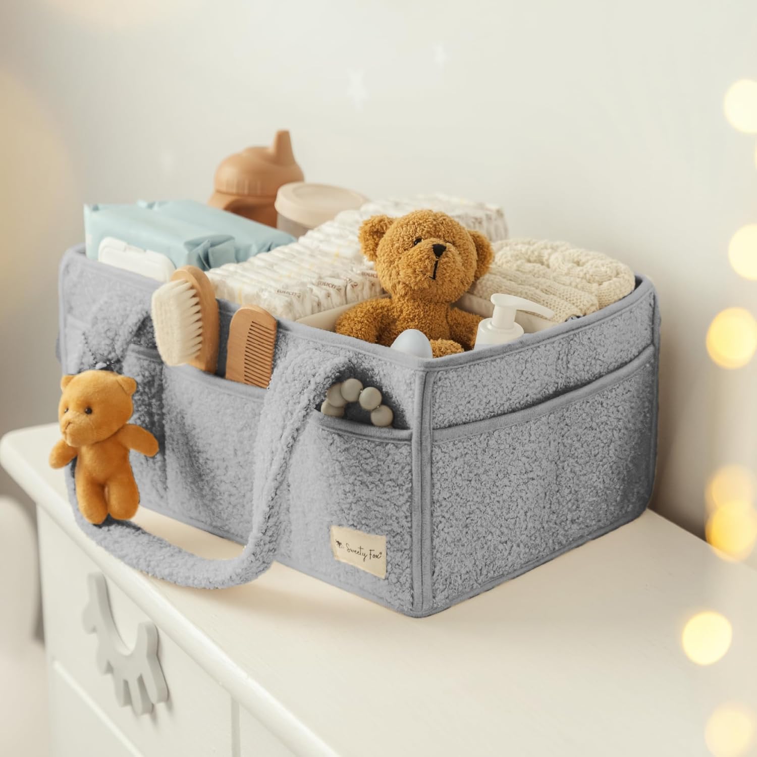 Sweety Fox Baby Diaper Caddy Organizer - Grey