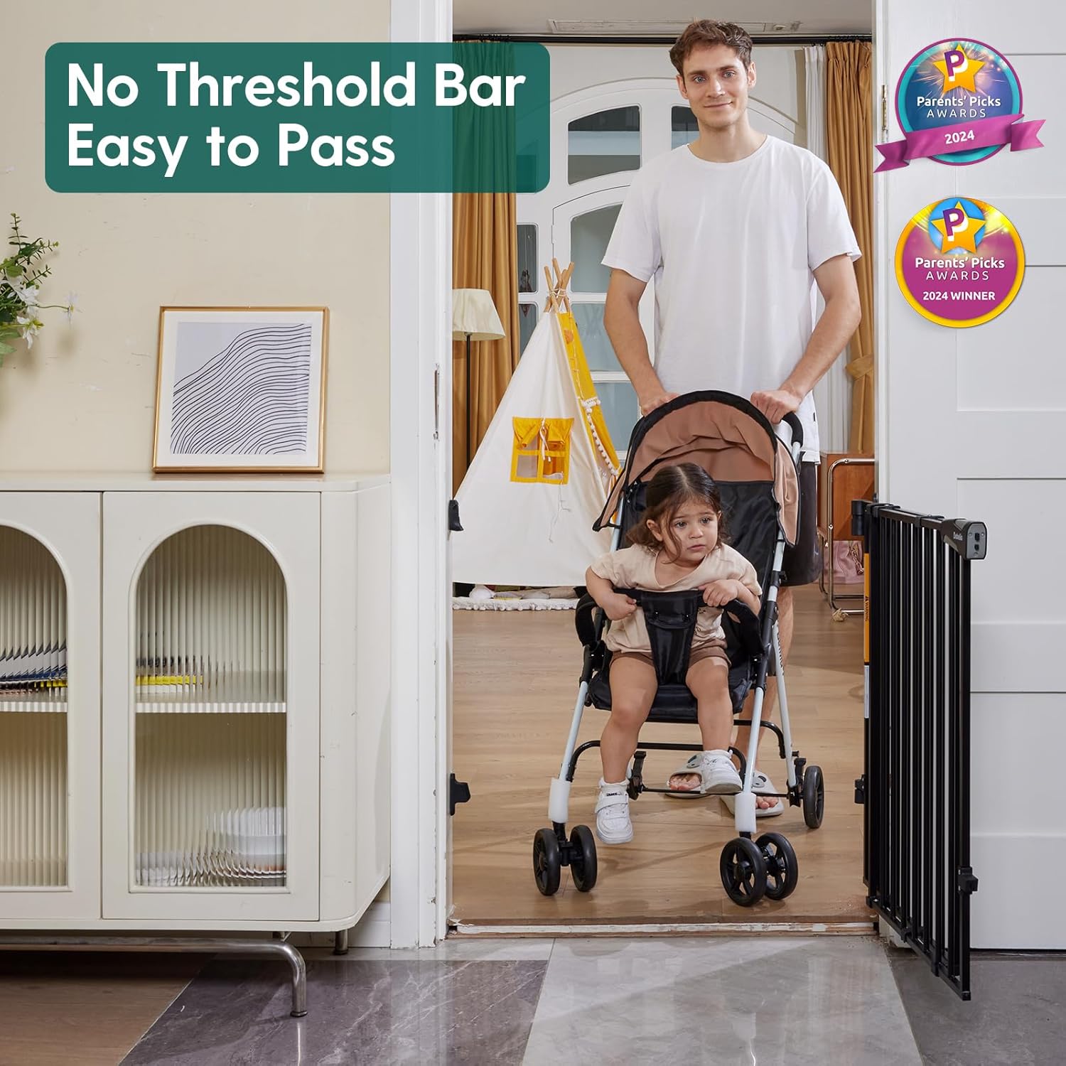 Babelio 26-43 No Bottom Bar Baby Gate - Black