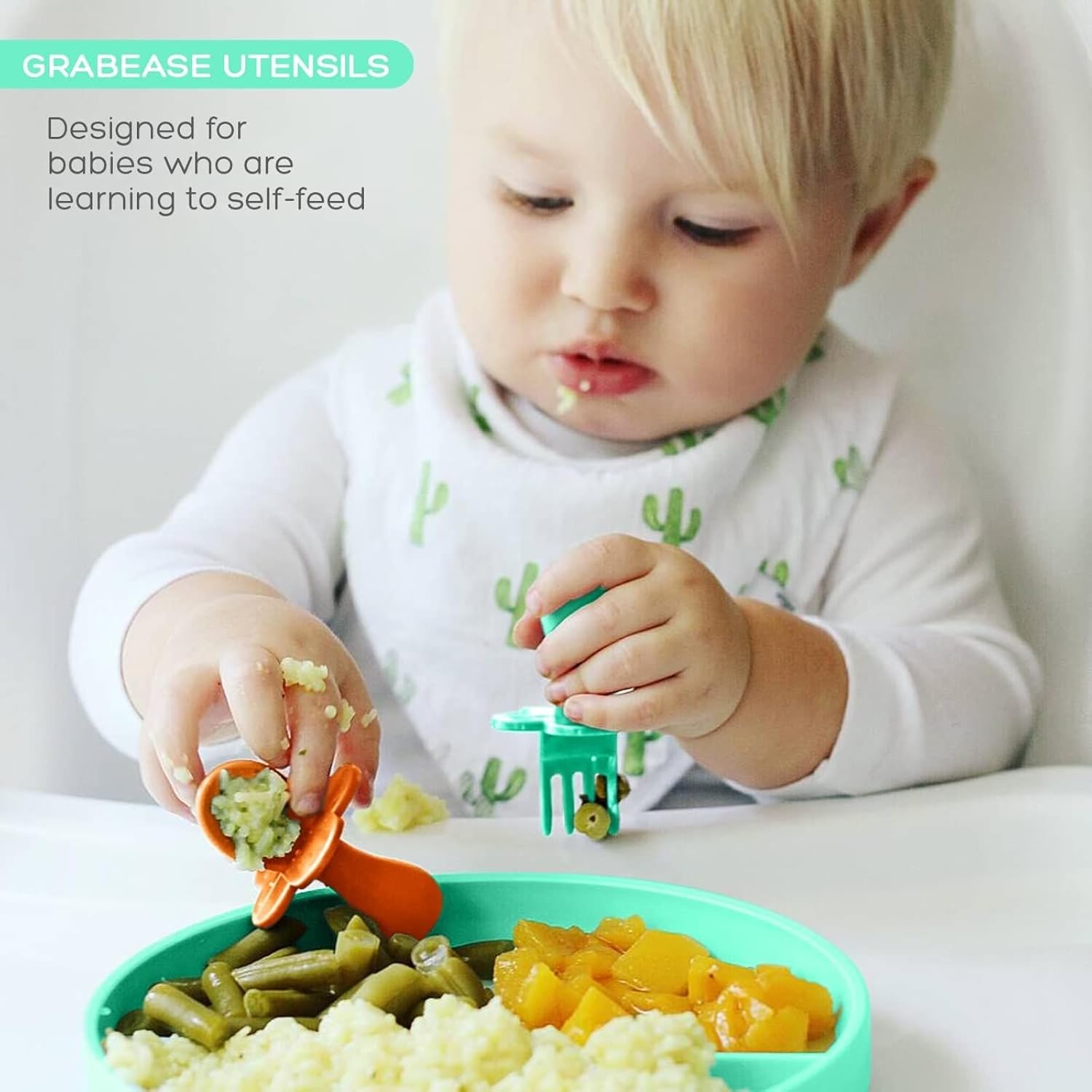 Grabease Baby Spoons Forks 2 Sets BPA-Free Mint Orange