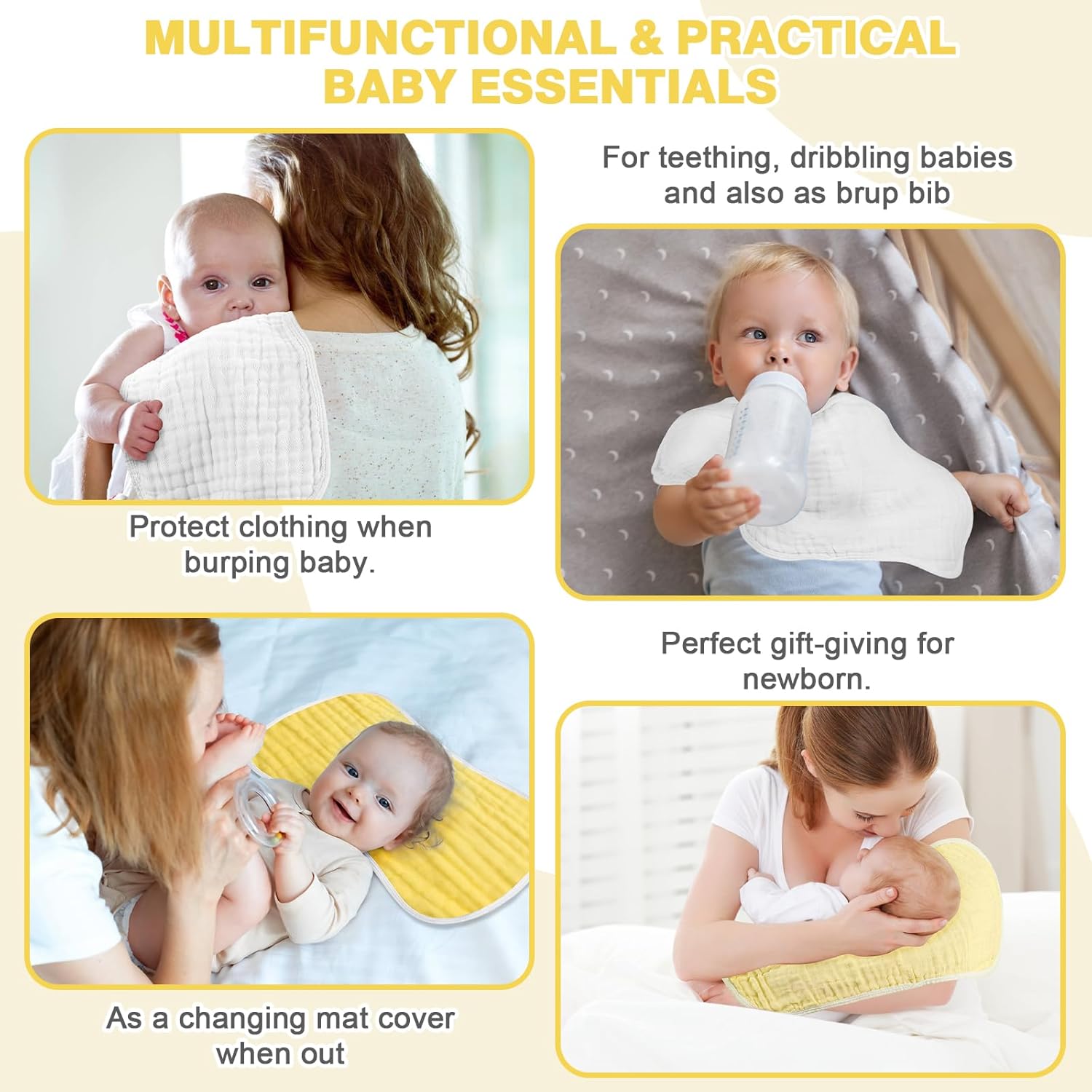 MUKIN Baby Muslin Burp Cloth Set of 6 - Gradient Yellow 1