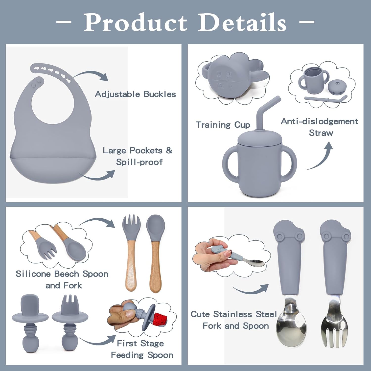 Silicone Baby Feeding Set - 10PCS Safe Adjustable