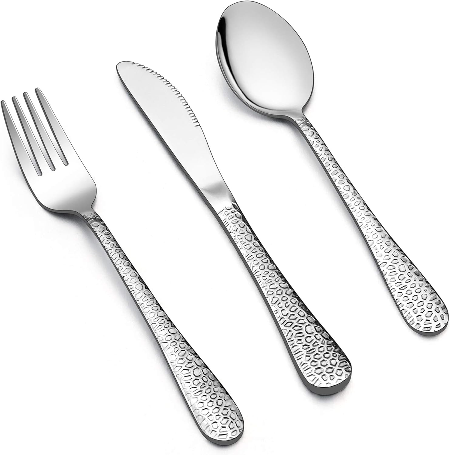 Hammered Kids Silverware Set 9 Piece Stainless Steel