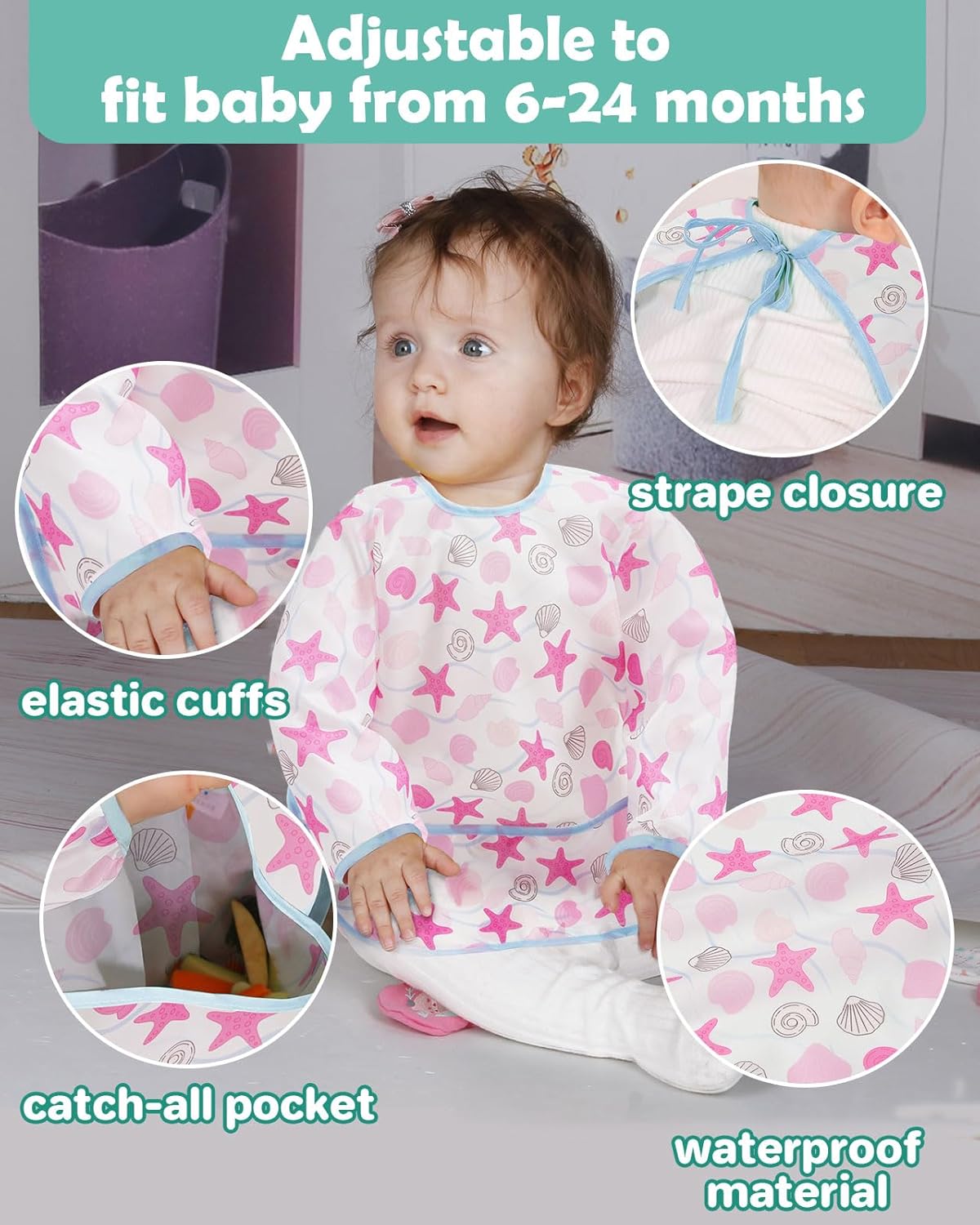 Lictin 5 Pack Long Sleeve Waterproof Baby Bibs 1
