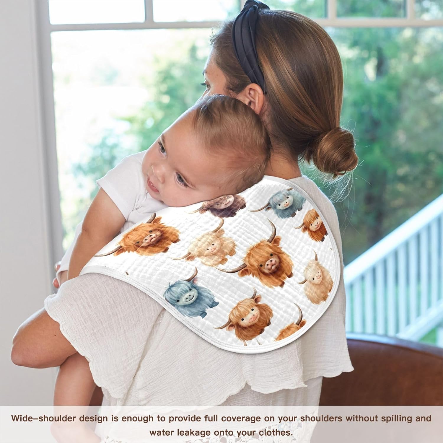 2Pcs Highland Cow Pattern Burp Cloths for Newborns