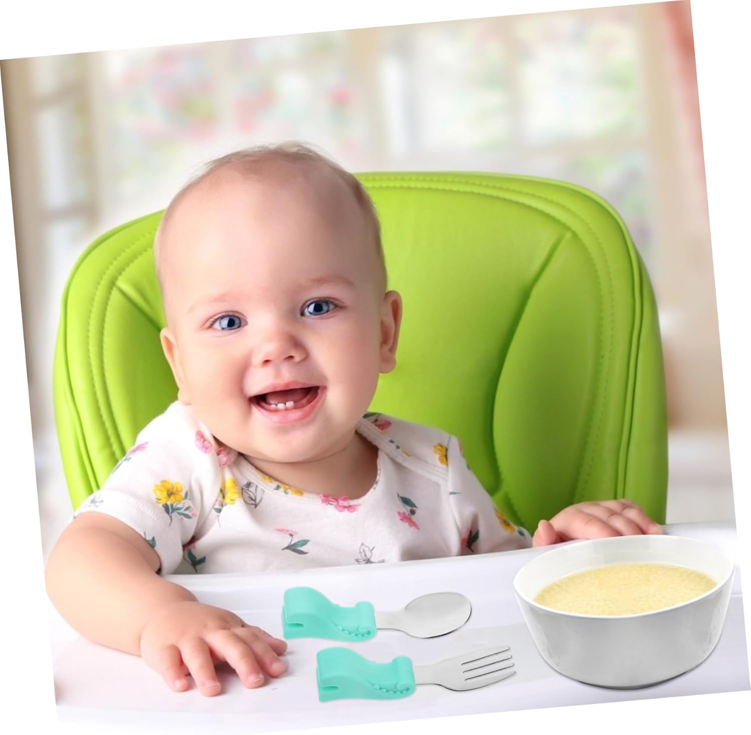 MERRYHAPY Stainless Steel Spoon and Fork Set for Baby Self Feeding