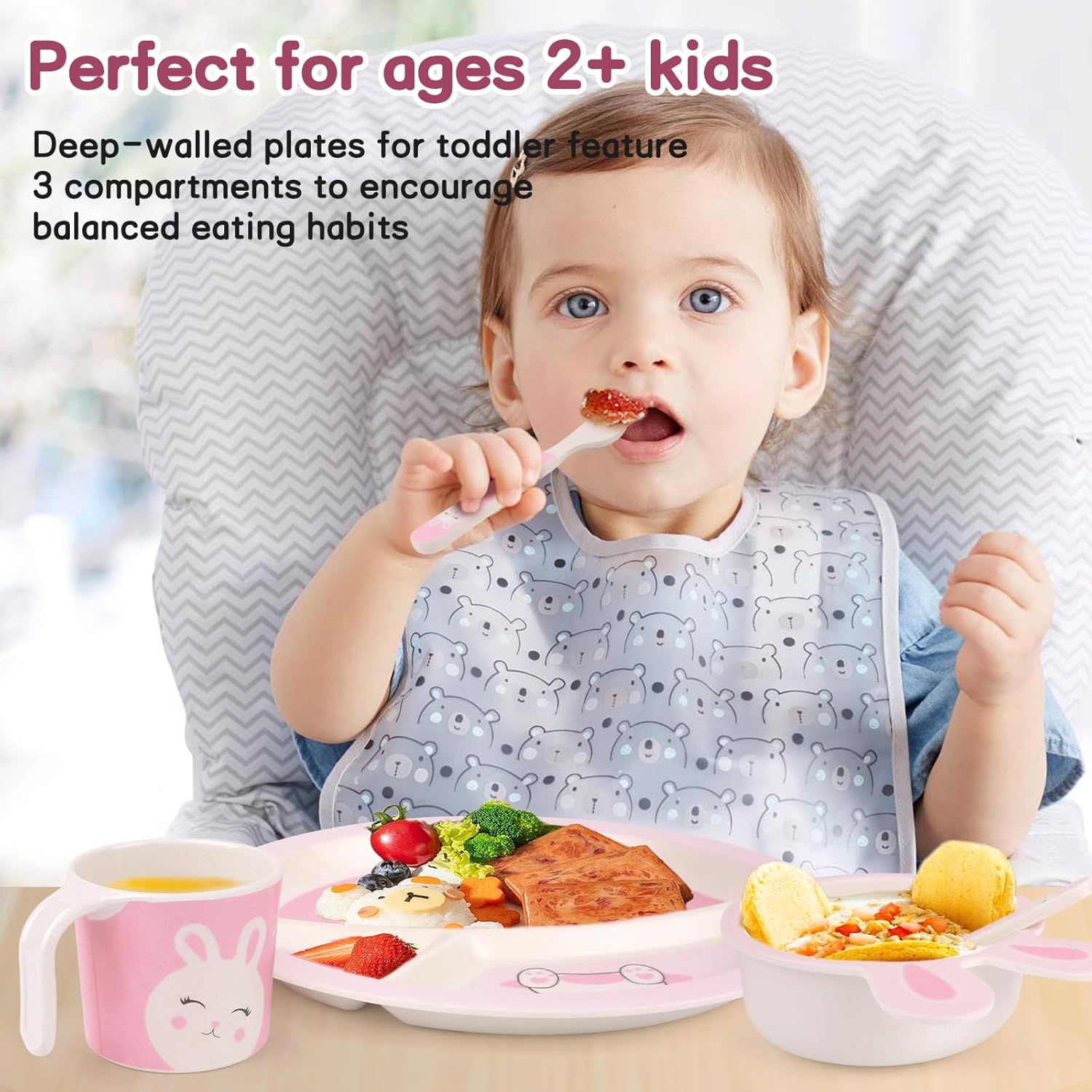 PHEENOWL Rabbit Toddler Plate Set 5 Pieces 1