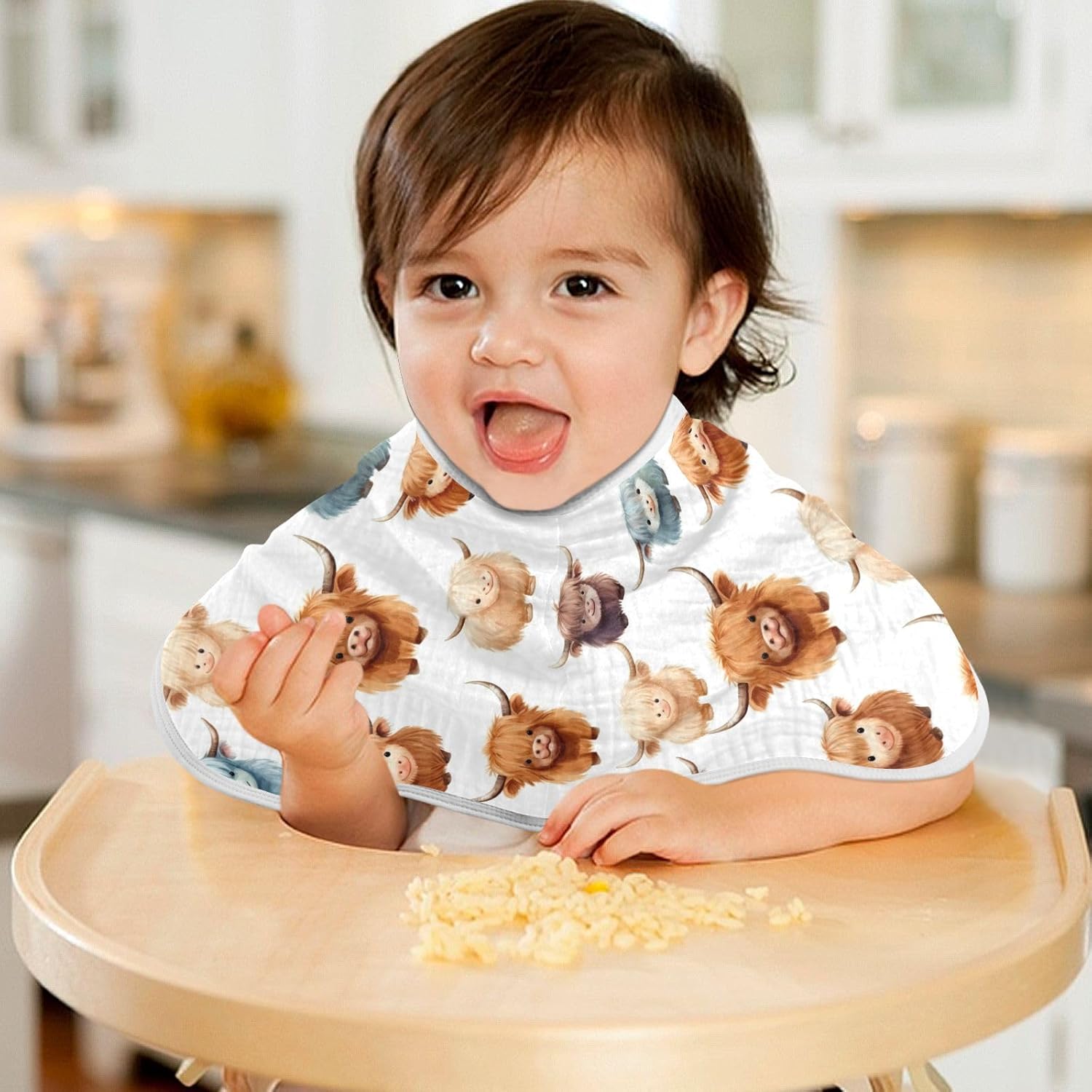 2Pcs Highland Cow Pattern Burp Cloths for Newborns