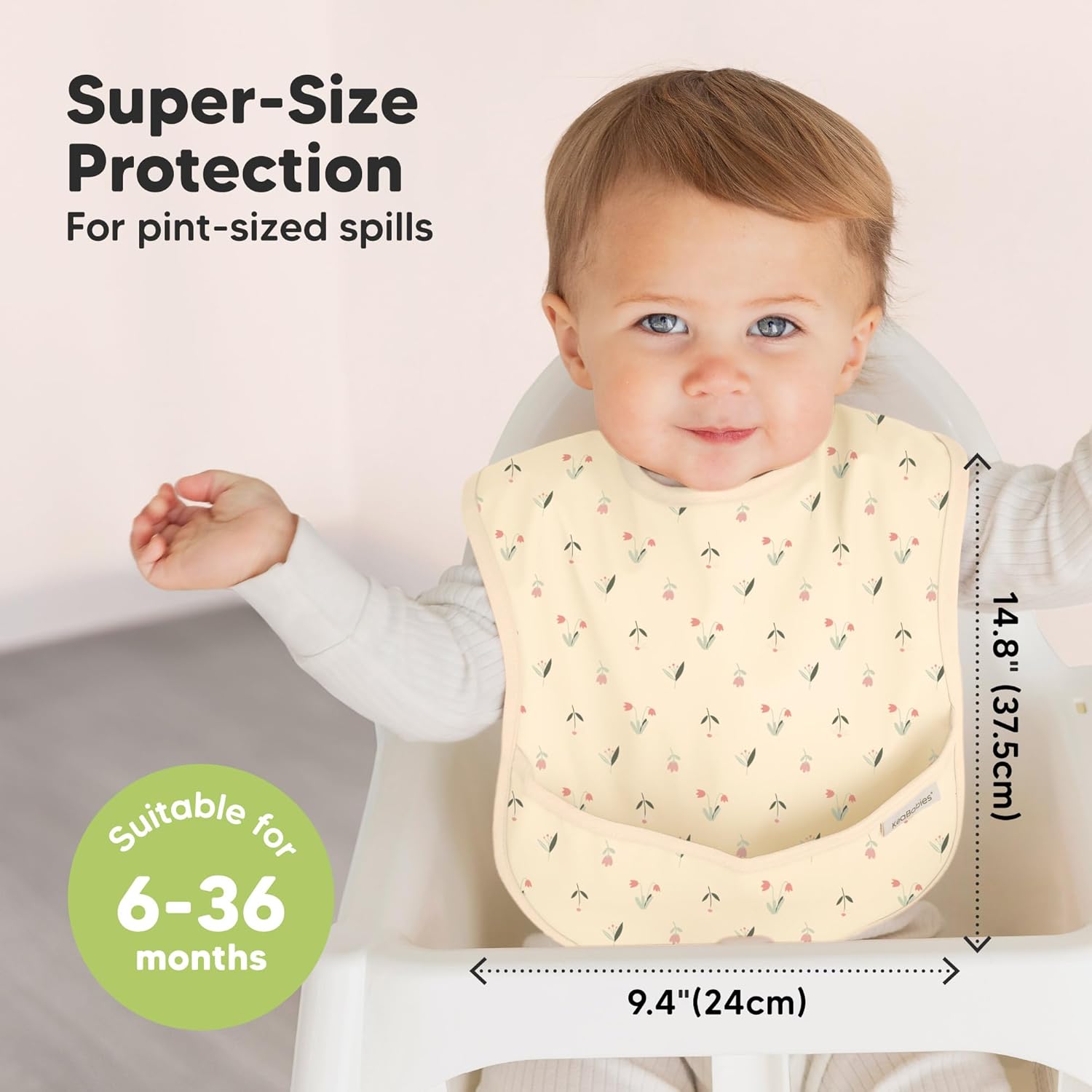 KeaBabies 3-Pack Waterproof Baby Bibs with Food Catcher